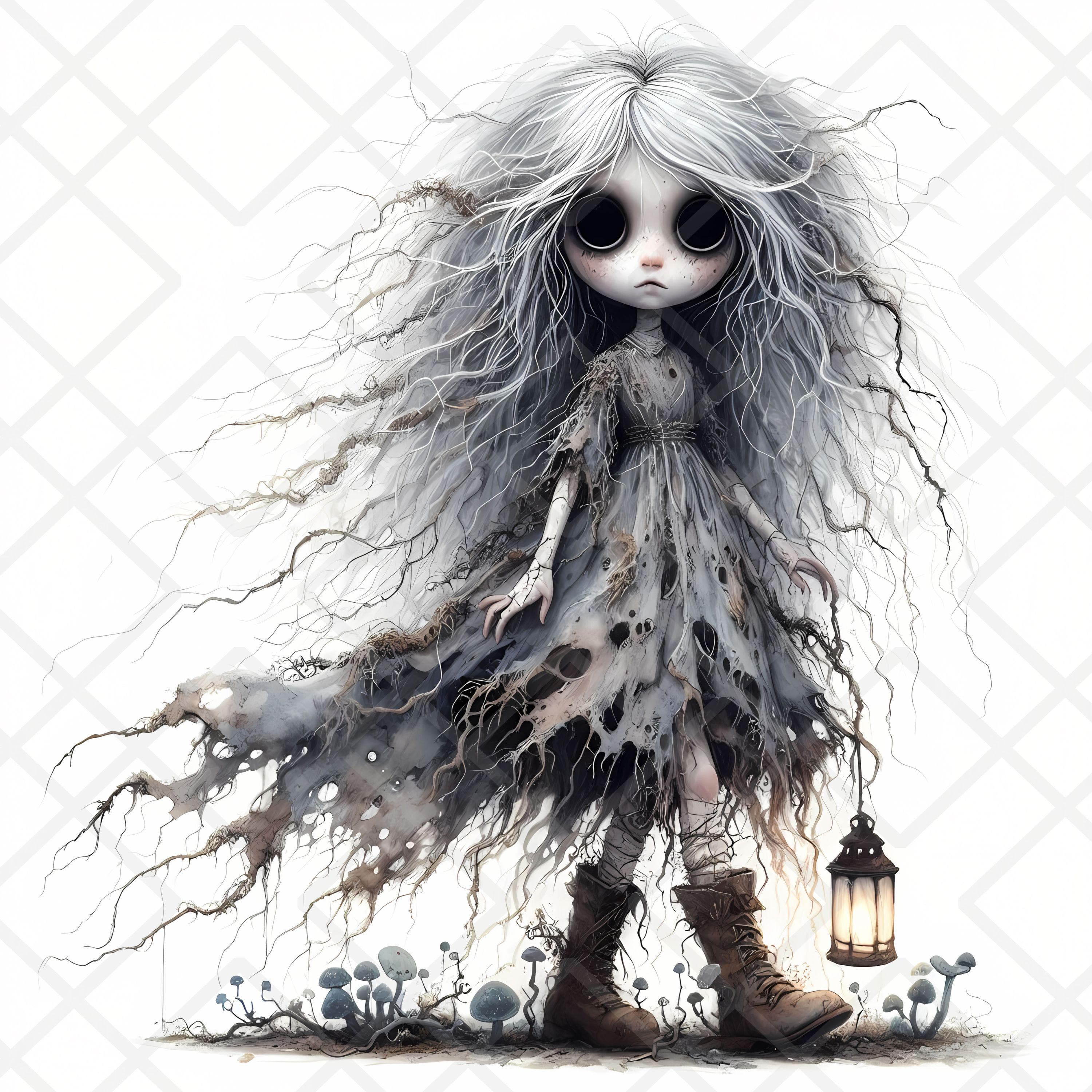 Haunted Forest Spirit Clipart, Ghostly Nymph, Gothic Lantern (JPG) - image 4