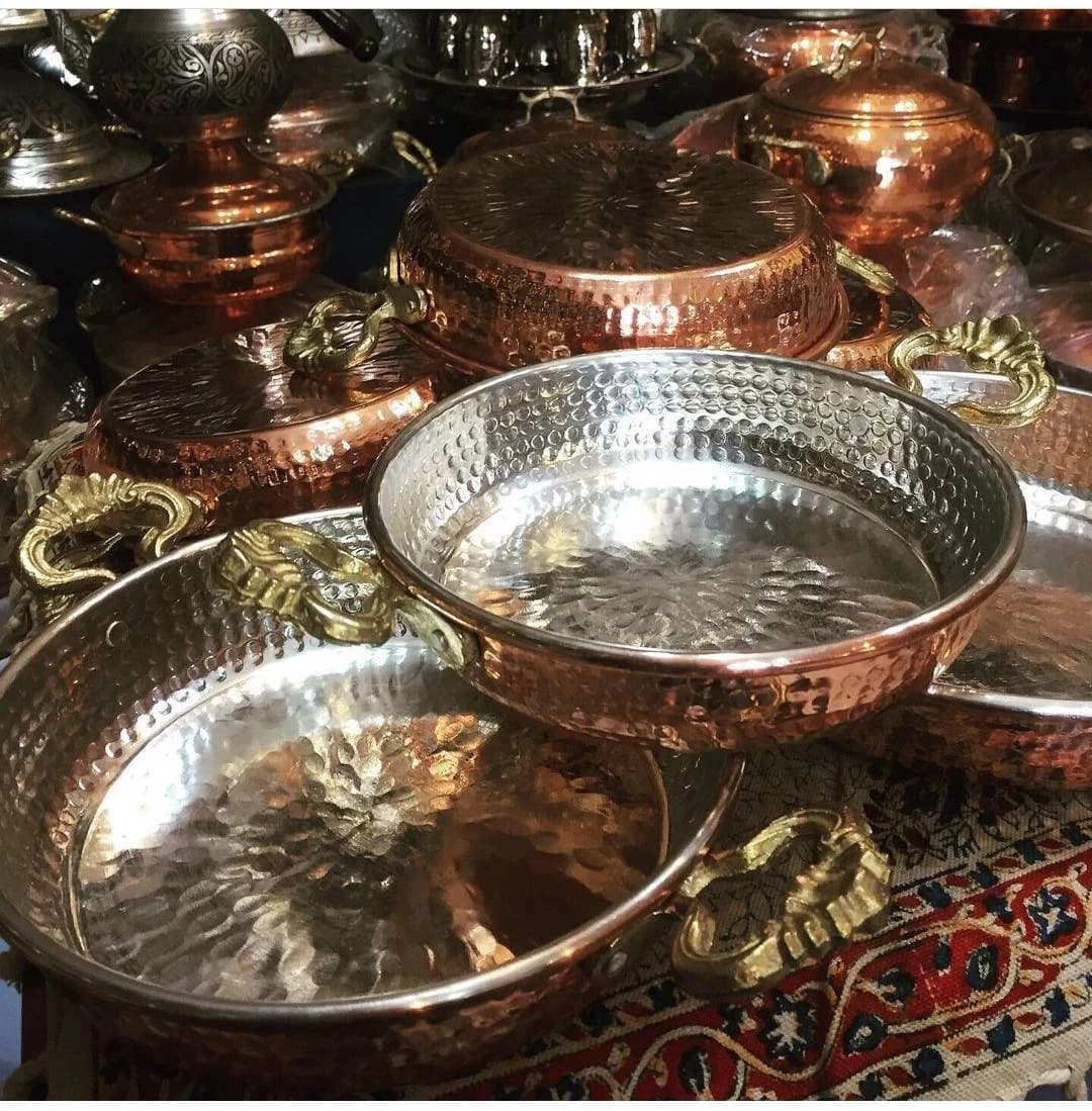 Copper Pan Set, Copper Skillet, Copper Frying Pans, Turkish Cookware, Double Handled Pan, Omelet Egg Pan, Serving Pans, Christmas Gift