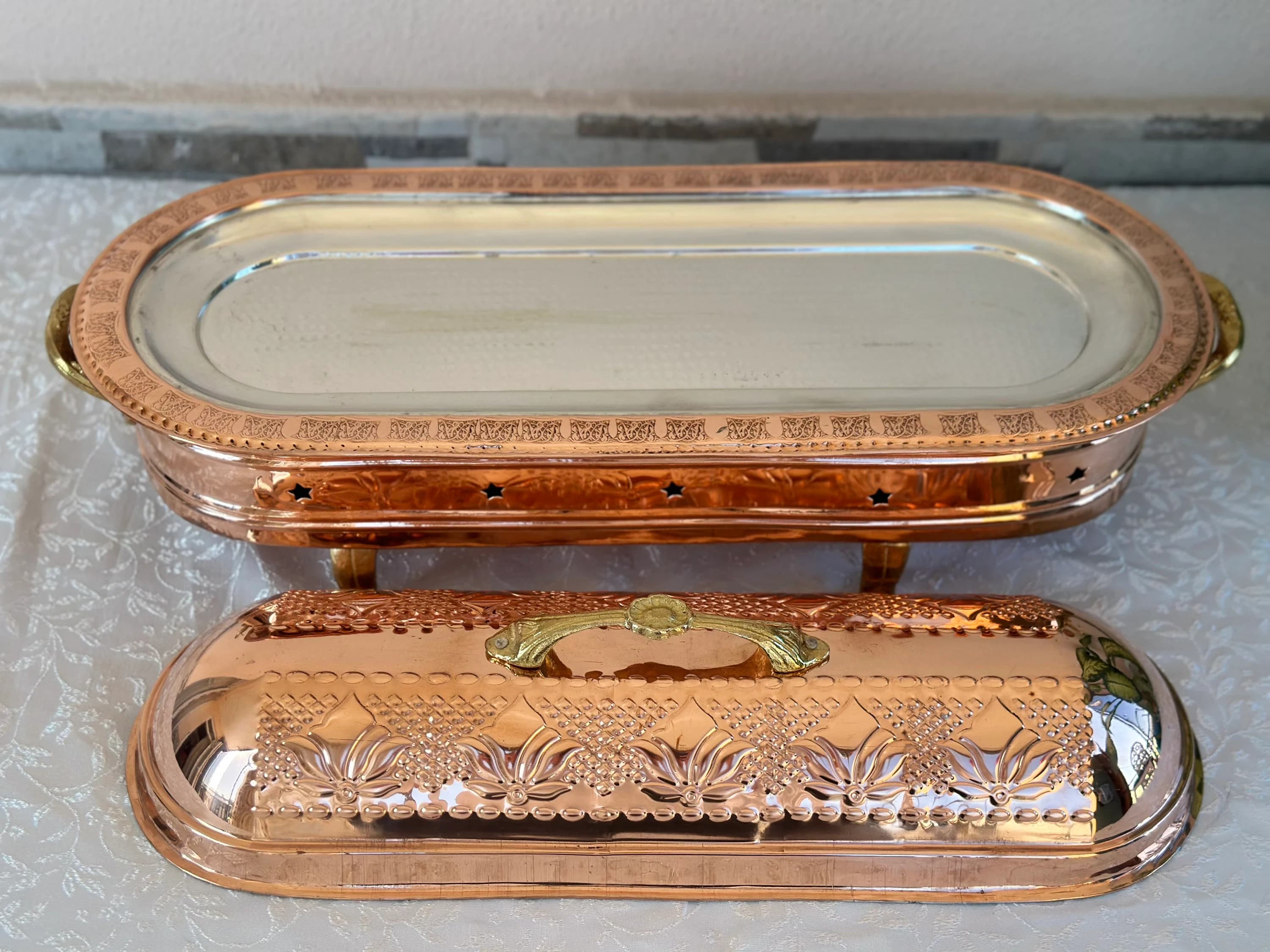 Heated Copper Kebab Serving Tray, Handmade Copper Food Warmer, Turkish Chafing Dish, Restaurant Buffet Server, Catering Serving Tray - image 4