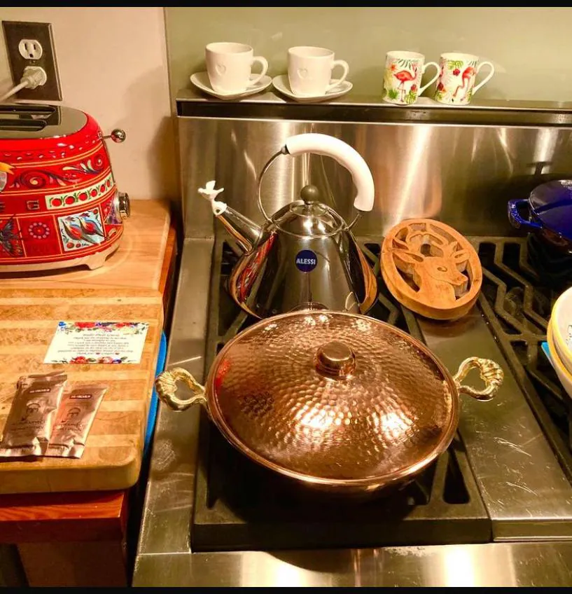 Copper Pan with Lid, Hammered Copper Cookware, Tin Lined Sauté Pan, Double Brass Handles, Handmade Turkish Serving Pan, Christmas Gifts - image 5