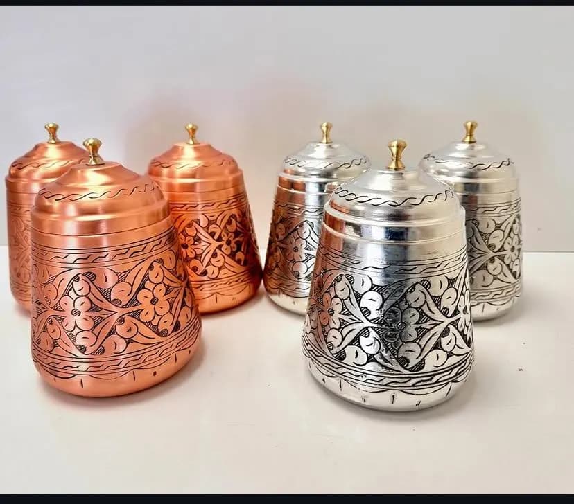 Hand Engraved Copper Jar Set of 3 | 1L Patterned Turkish Spice Canisters | Decorative Kitchen Storage | Christmas Gift | Handmade Art