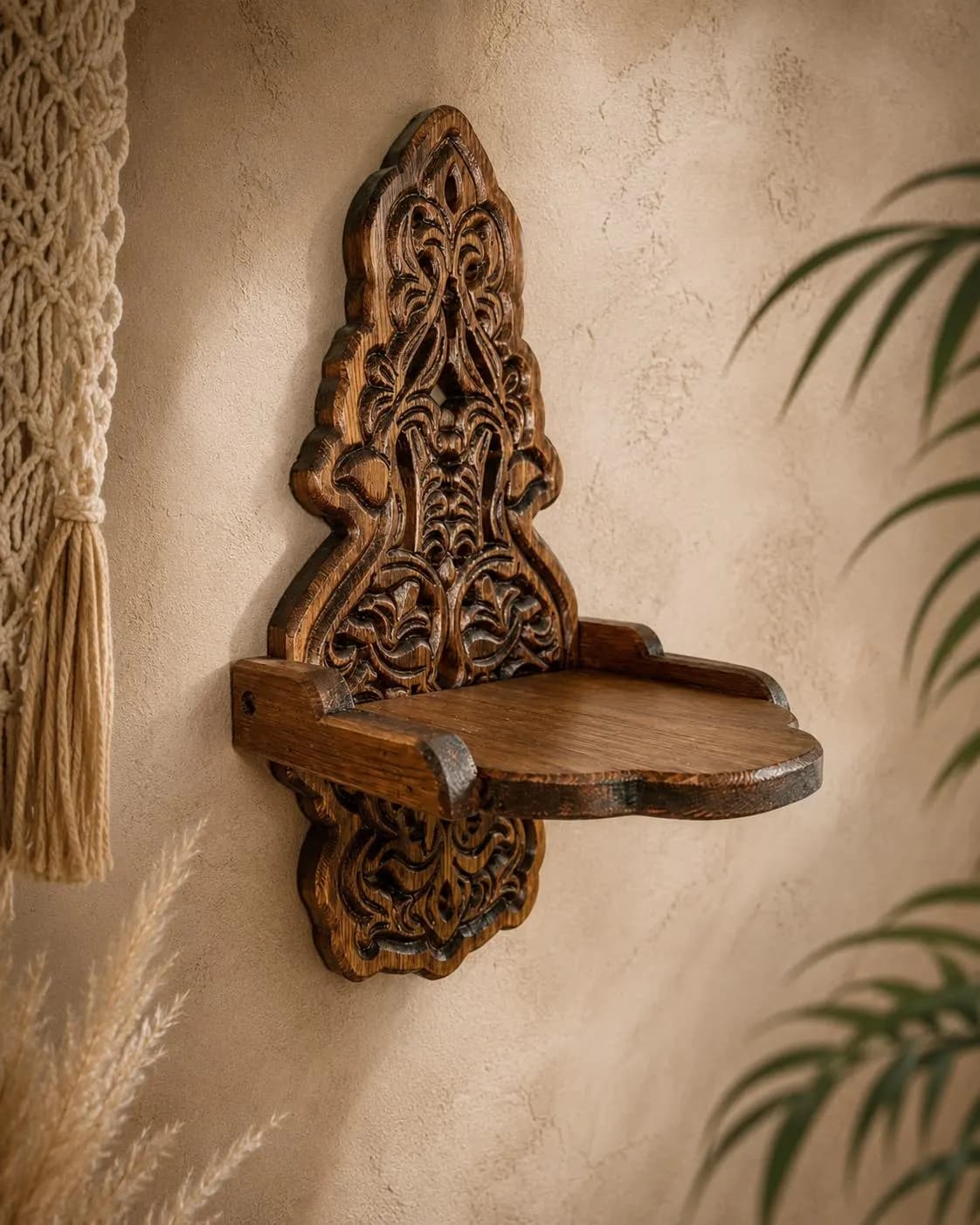Carved Wooden Folding Ornate Wall Shelf,Decor Shelf,Candle Holder,Carved Wooden Shelf Decor Shelf,Christmas Gift,Bohemian Home Decoration - image 4