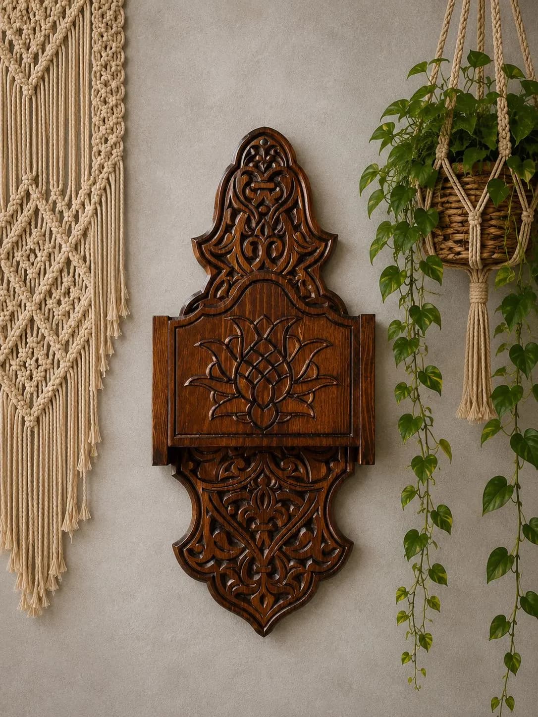 Carved Wooden Folding Ornate Wall Shelf,Decor Shelf,Candle Holder,Carved Wooden Shelf Decor Shelf,Christmas Gift,Bohemian Home Decoration - image 5
