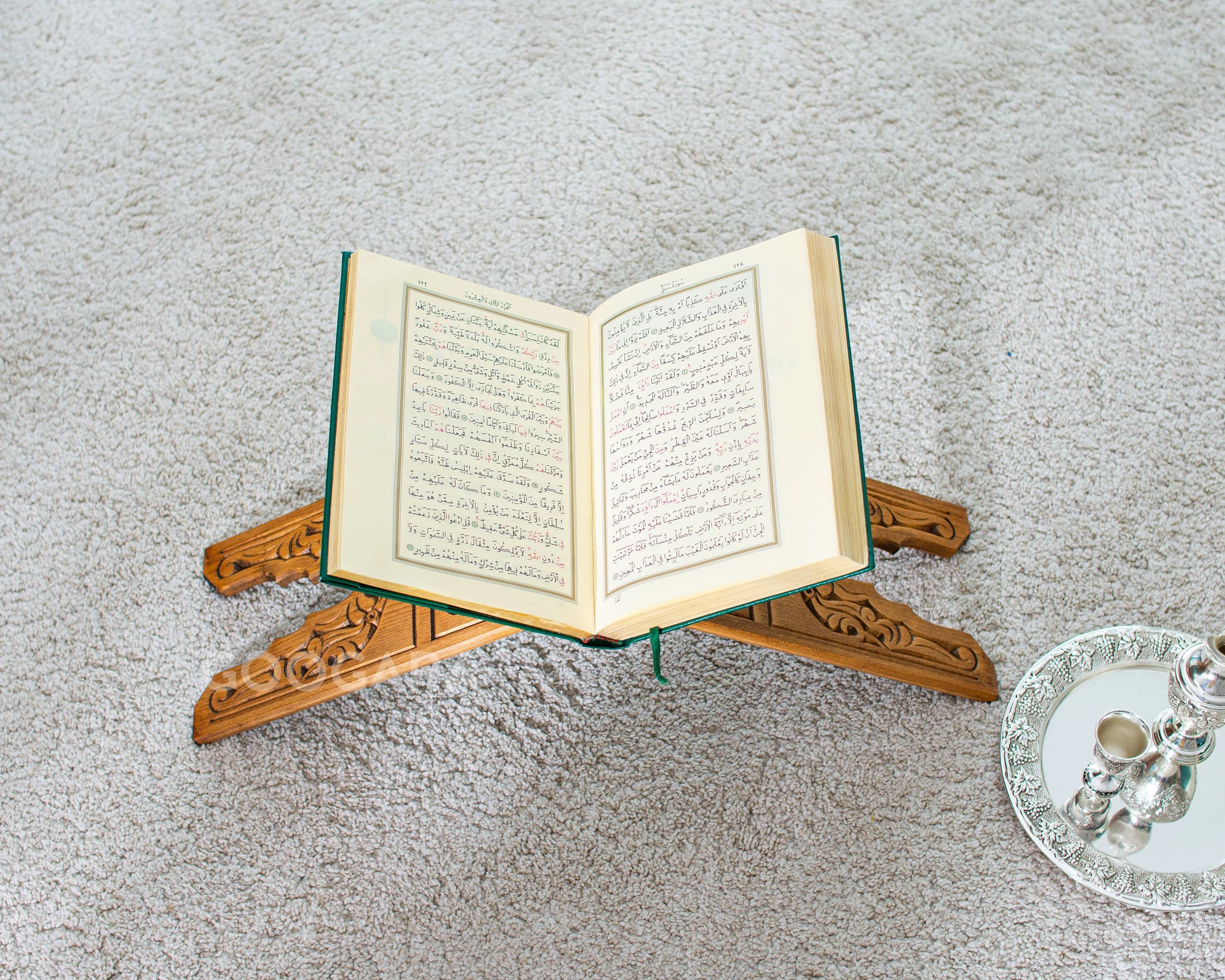 Handmade Wooden Folding Quran-Bible Stand, Natural Wood Carved Patterned Bookshelf,Valentine's Day Gift, Islamic Gifts, Gifts for Muslims - image 2
