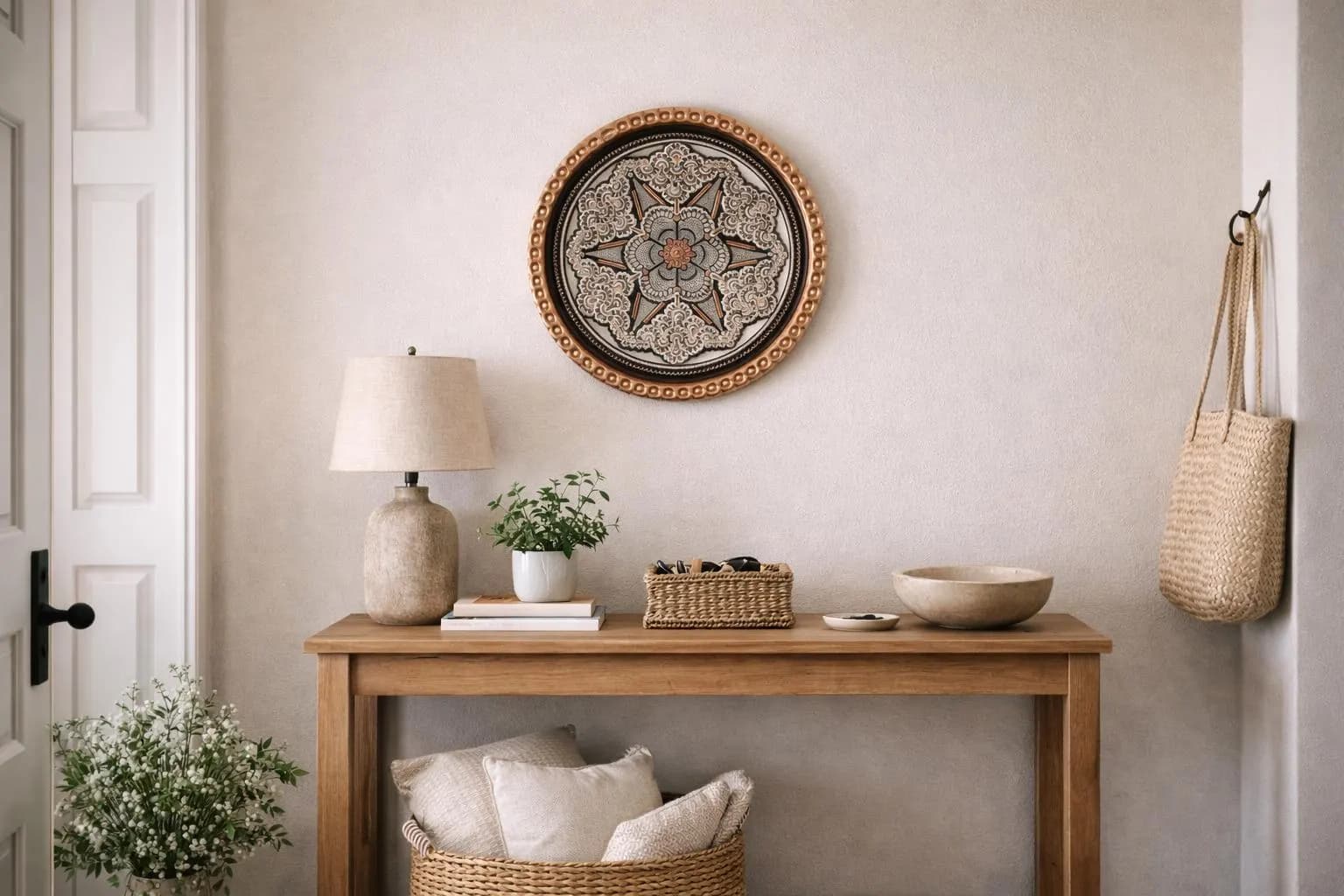 Large Handmade Copper Serving & Wall Tray 43 cm (16.9”) – Pure Copper Round Tray for Tea, Coffee -Wall Decor – Ramadan Gift - image 3