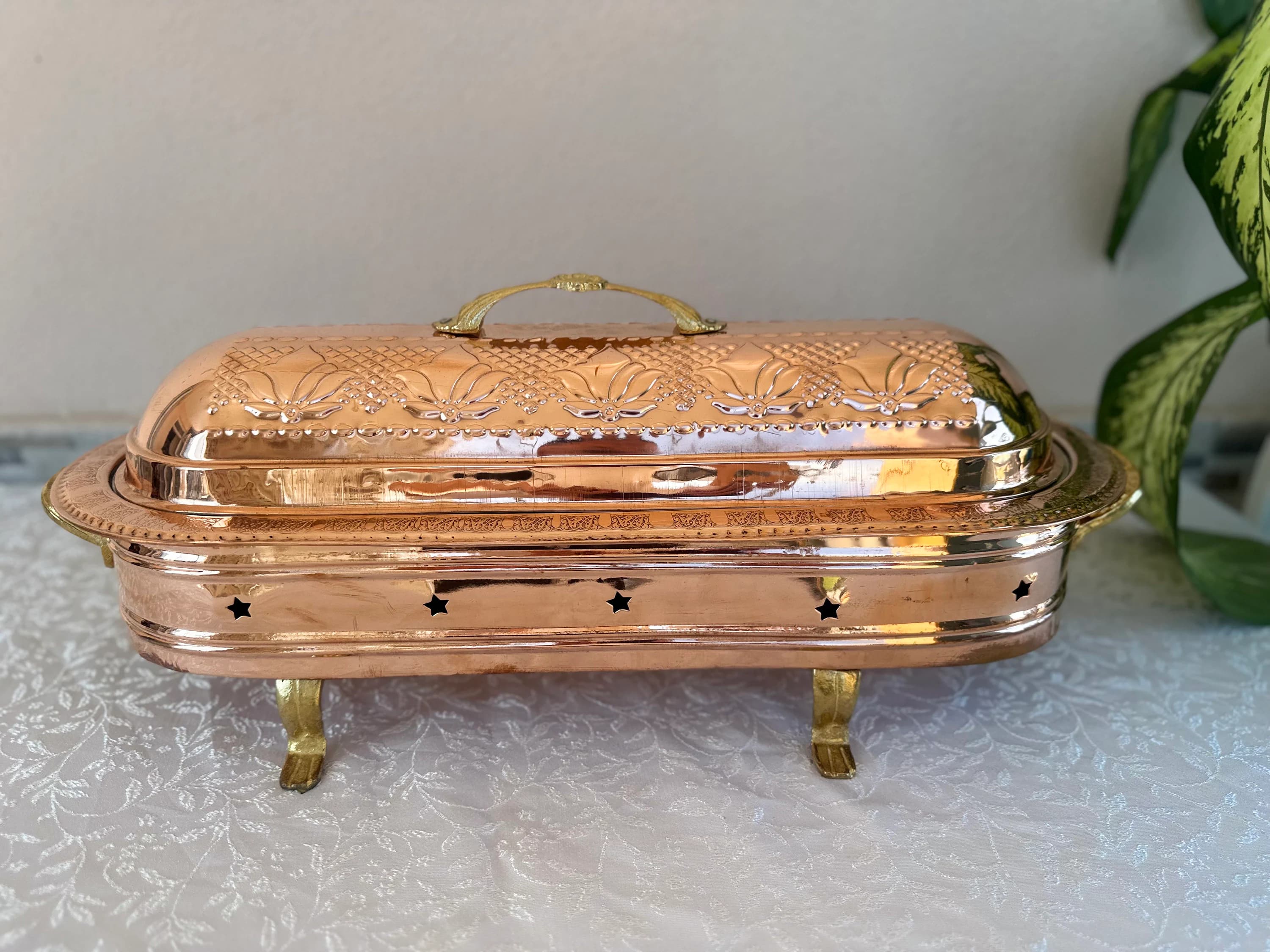 Heated Copper Kebab Serving Tray, Handmade Copper Food Warmer, Turkish Chafing Dish, Restaurant Buffet Server, Catering Serving Tray