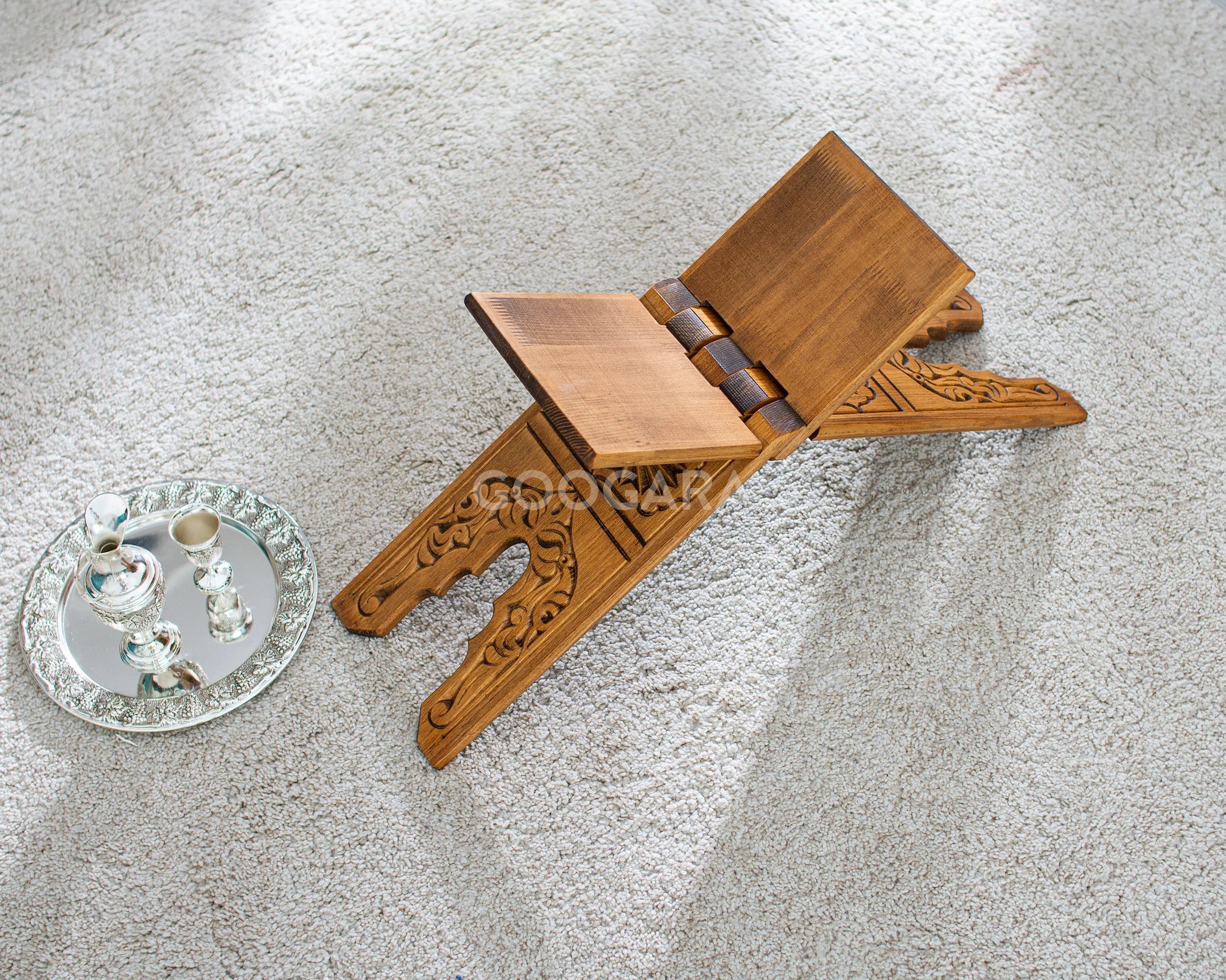 Handmade Wooden Folding Quran-Bible Stand, Natural Wood Carved Patterned Bookshelf,Valentine's Day Gift, Islamic Gifts, Gifts for Muslims - image 5