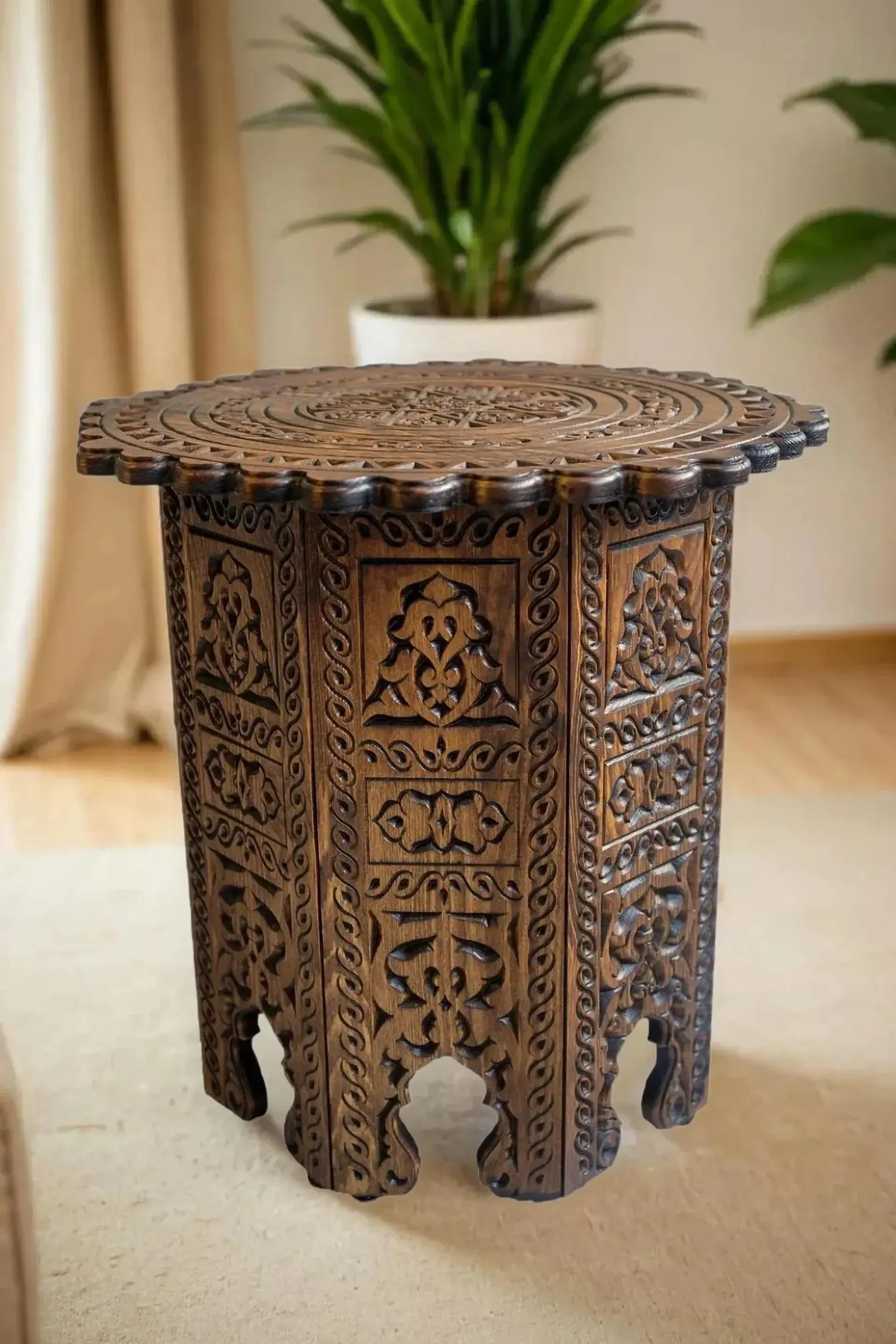 Wooden Coffee Table,Folding Table, Moroccan Turkish Handmade Coffee Table,Wood Carving Coffee Table,Folding Living Room Table,Christmas Gift - image 3