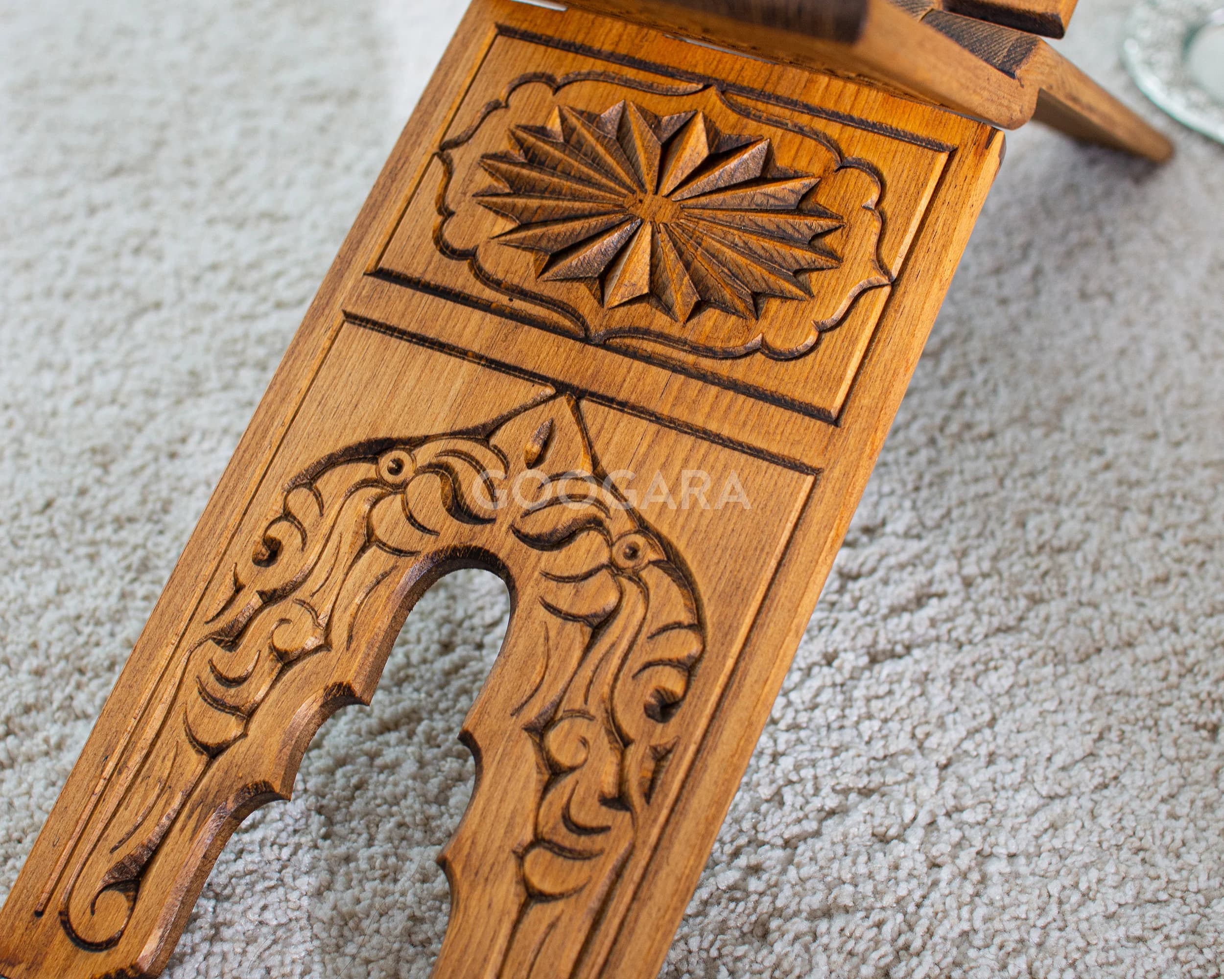 Handmade Wooden Folding Quran-Bible Stand, Natural Wood Carved Patterned Bookshelf,Valentine's Day Gift, Islamic Gifts, Gifts for Muslims - image 3