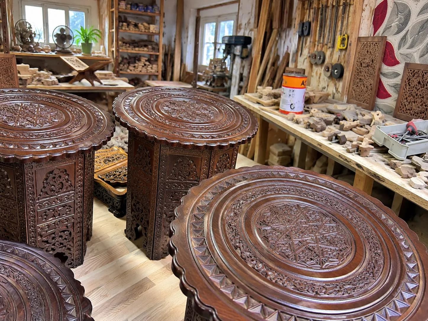 Wooden Coffee Table,Folding Table, Moroccan Turkish Handmade Coffee Table,Wood Carving Coffee Table,Folding Living Room Table,Christmas Gift