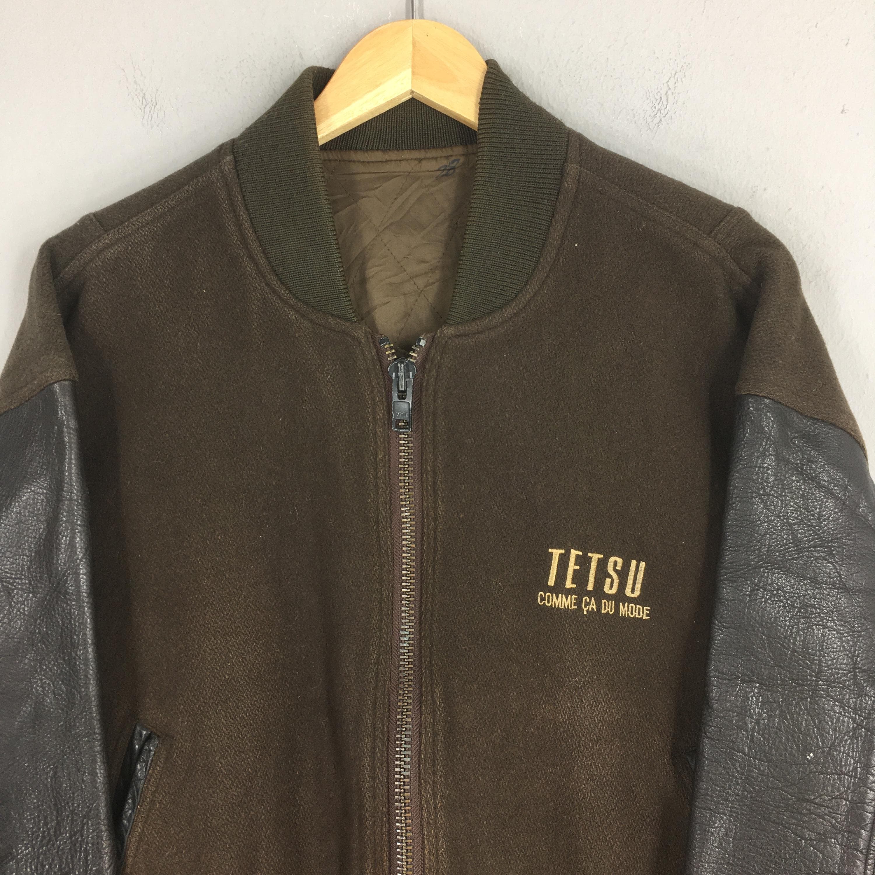 Vintage 80s Tetsu Comme Ca Du Mode Wool Varsity Jacket Large Japanese Bomber Sleeve Leather Coat College Menswear Outerwear Stadium Jacket L - image 3