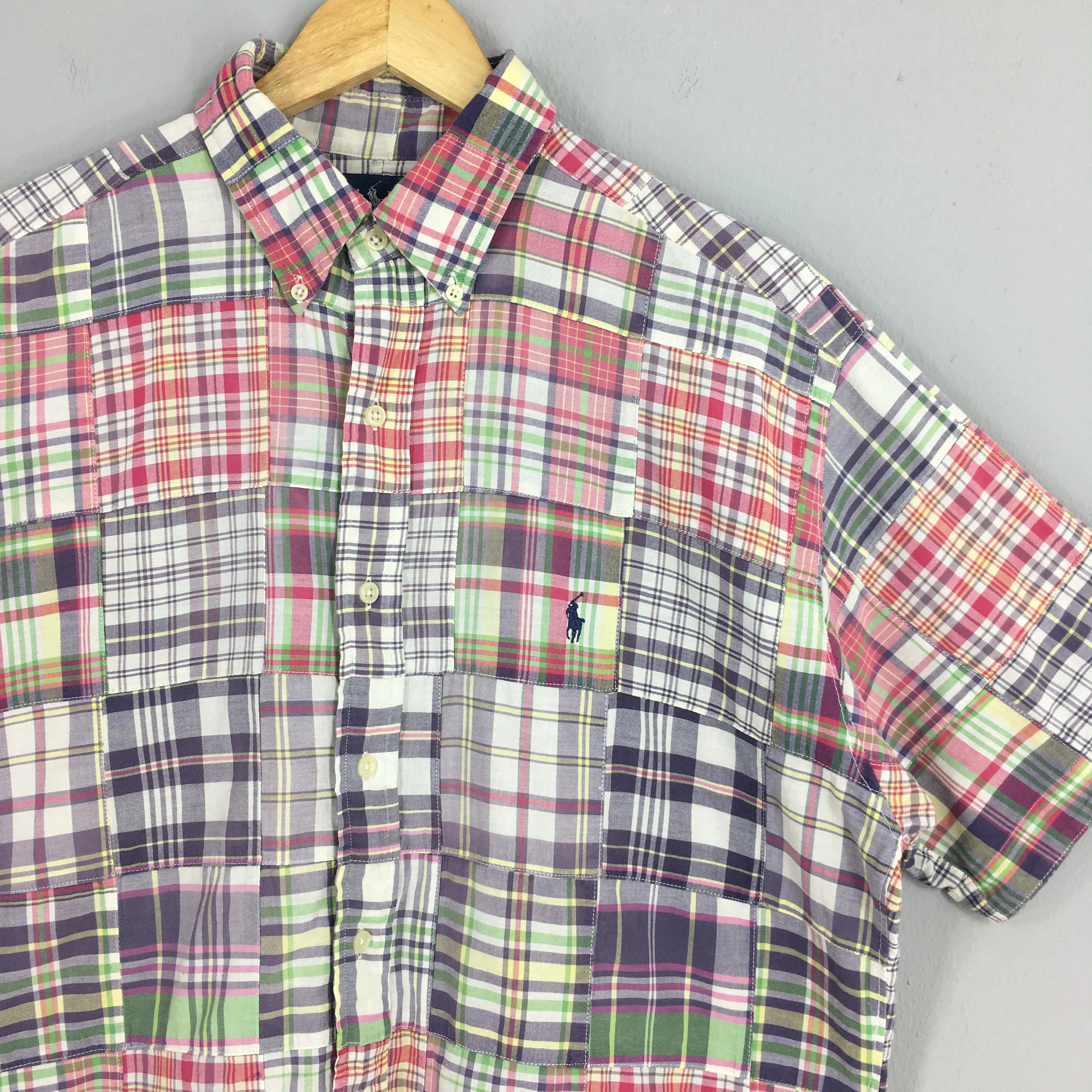 Vintage 90's Polo Ralph Lauren Checkered Flannel Shirt Large Ralph Lauren Patchwork Plaid Checked Tartan Polo Ralph Lauren Oxfords Size L - image 3