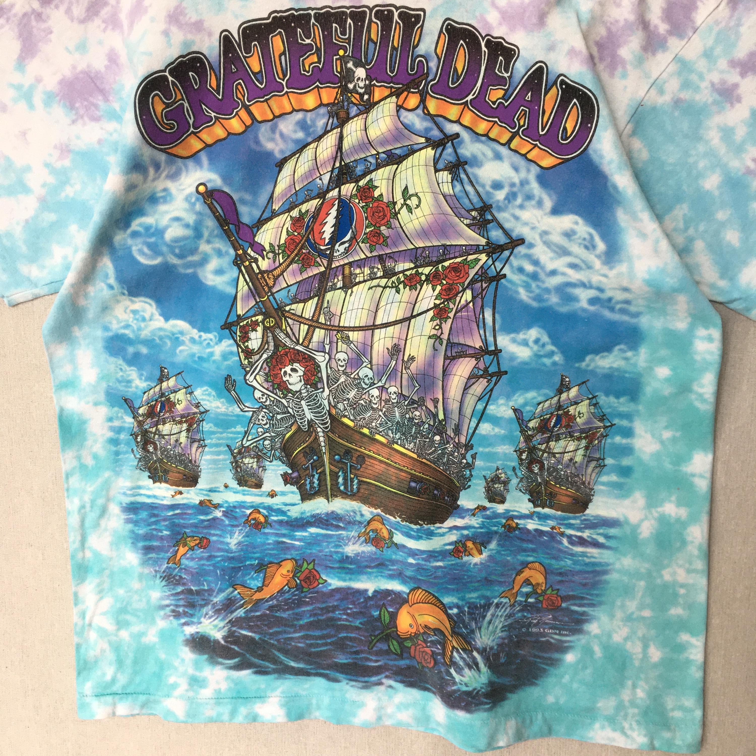 Vintage Grateful Dead Ship of Fools Tie Dye Tshirt XLarge 1993 GDM Ships Of Fools Printed Liquid Blue Psychedelic Rock Tour Concert Tee XL - image 4