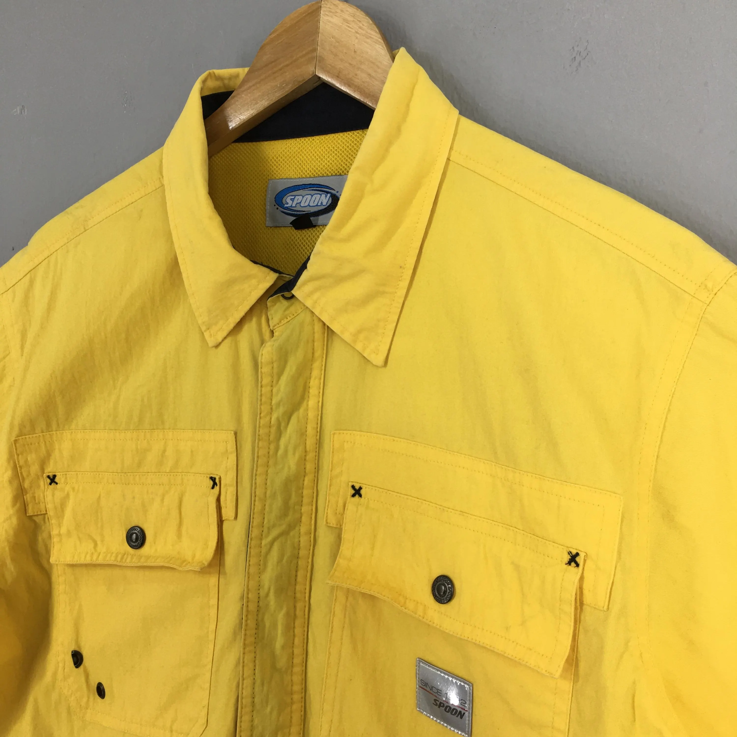 Vintage Spoon Honda Racing Team Yellow Shirt Medium 90s Honda Racing Team HRC Honda Spoon Tactical Button Honda Racing Tactical Shirt Size M - image 4