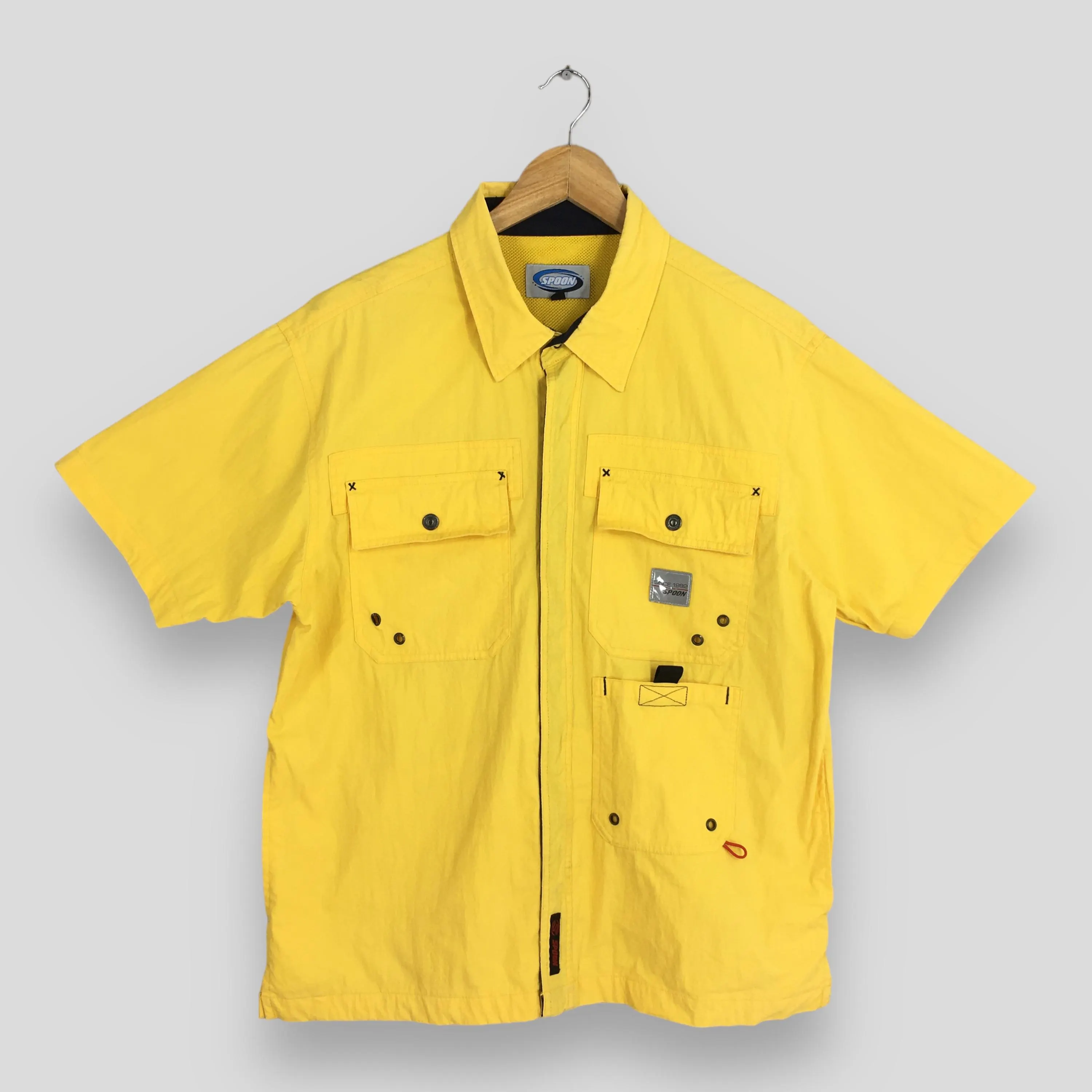 Vintage Spoon Honda Racing Team Yellow Shirt Medium 90s Honda Racing Team HRC Honda Spoon Tactical Button Honda Racing Tactical Shirt Size M