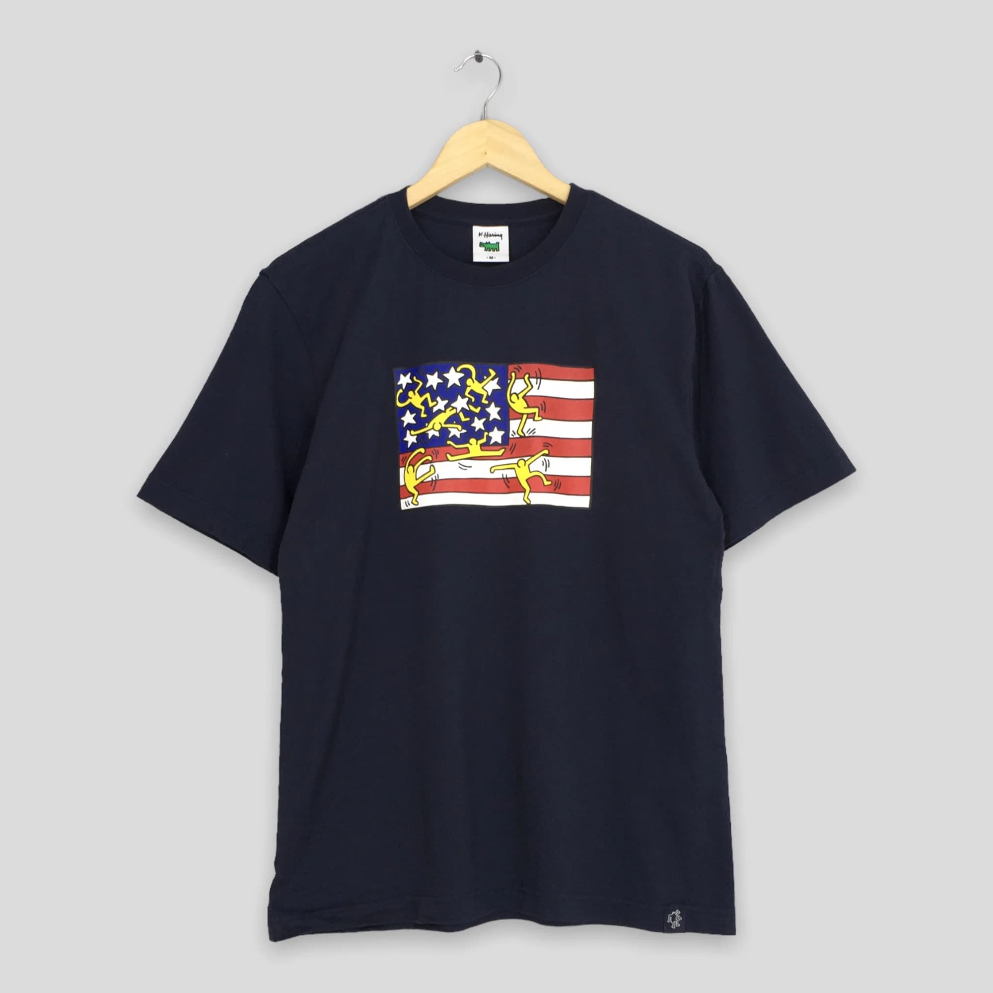 Vintage 90's Keith Haring American Flag Pop Art Tshirt Medium K.Haring Artwork Keith Haring American Artist Lithograph Black Tees Size M