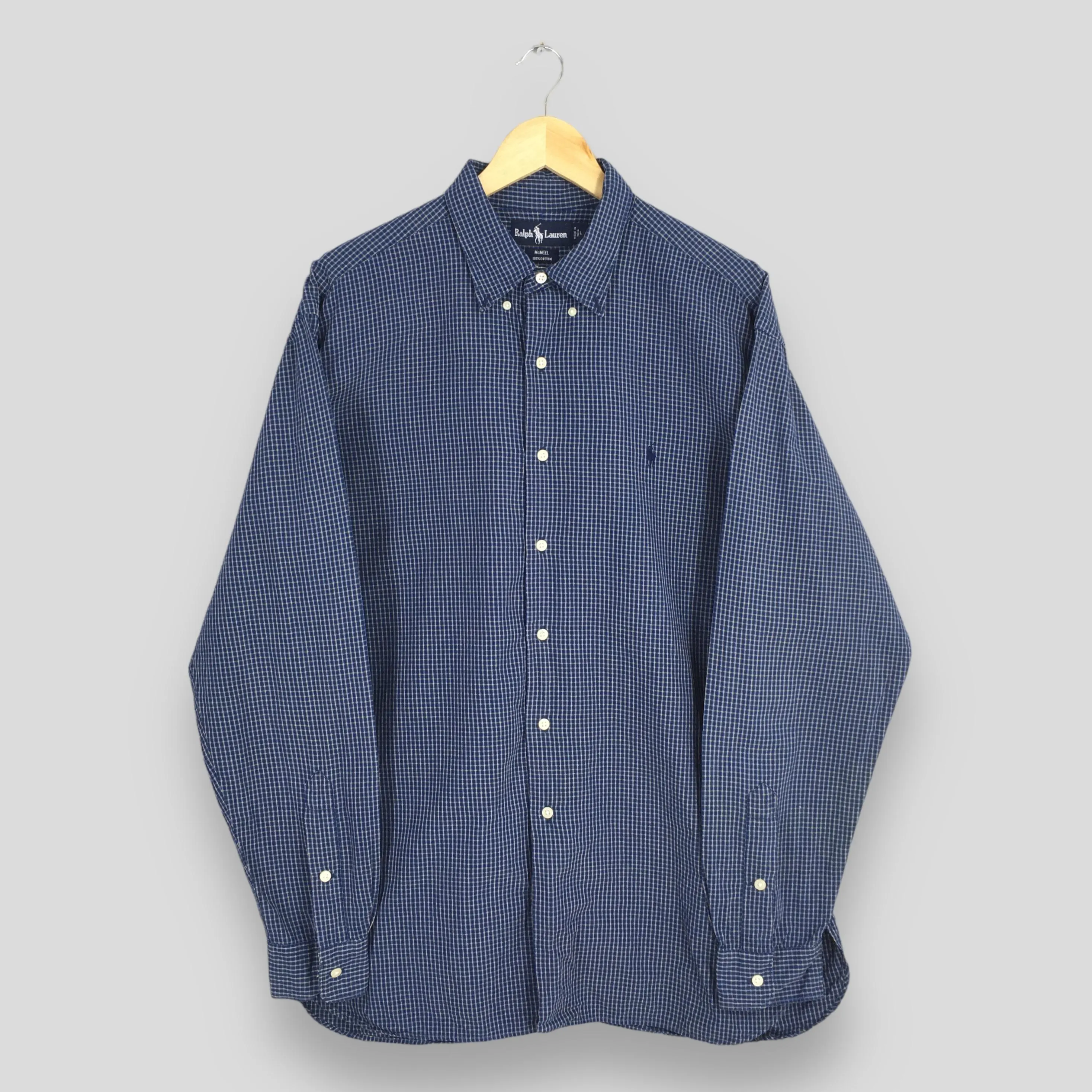 Vintage Polo Ralph Lauren Checkered Blue Flannel Shirt Large Ralph Lauren Plaid Checked Gingham Polo Pony Button Down Mcmeel Oxfords Size L