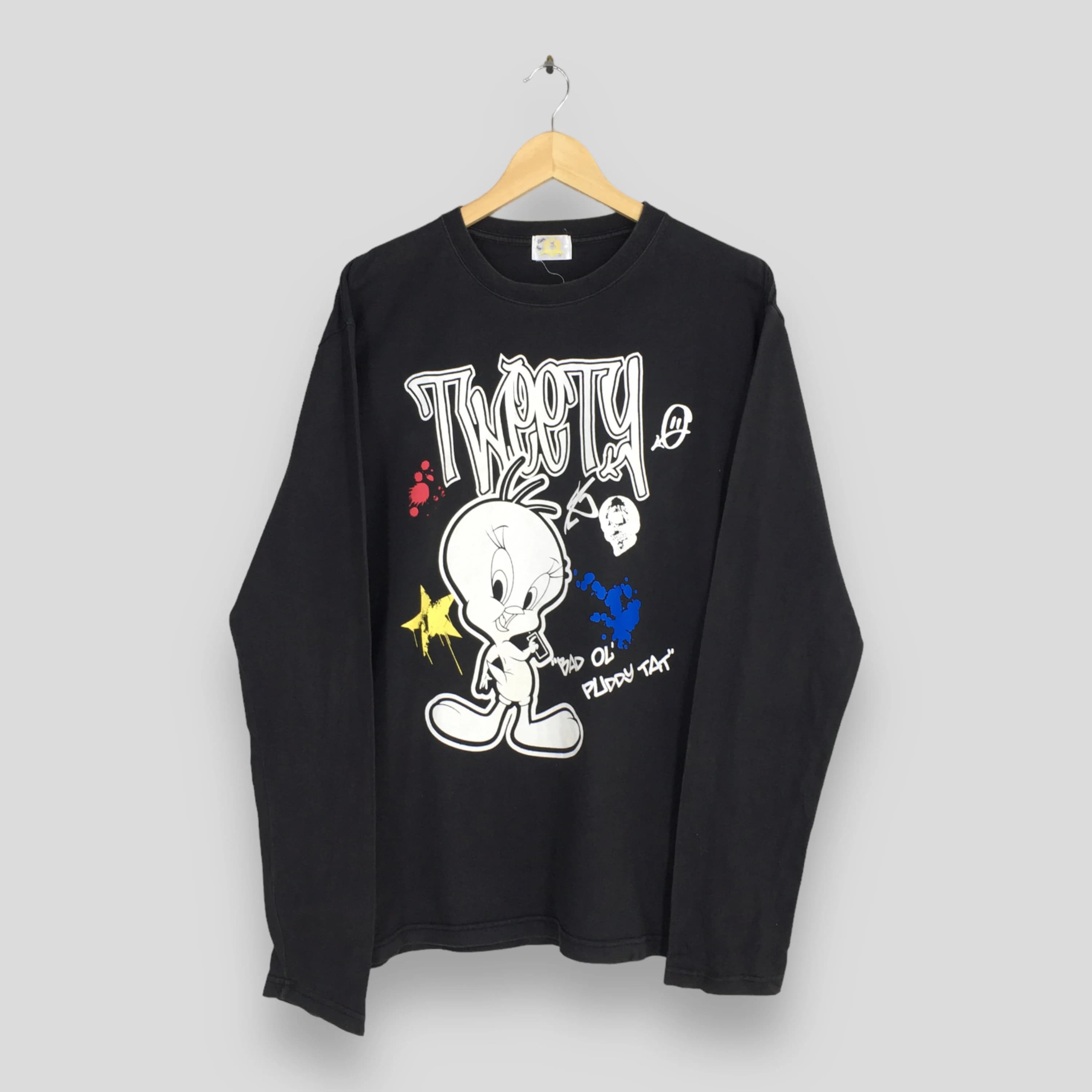 Vintage Looney Tunes Tweety Black T shirt Medium 90s Warner Bros Tweety Bad Ol Puddy Tat Tweety Yellow Bird Tunesquad Space Jam Tee Size M