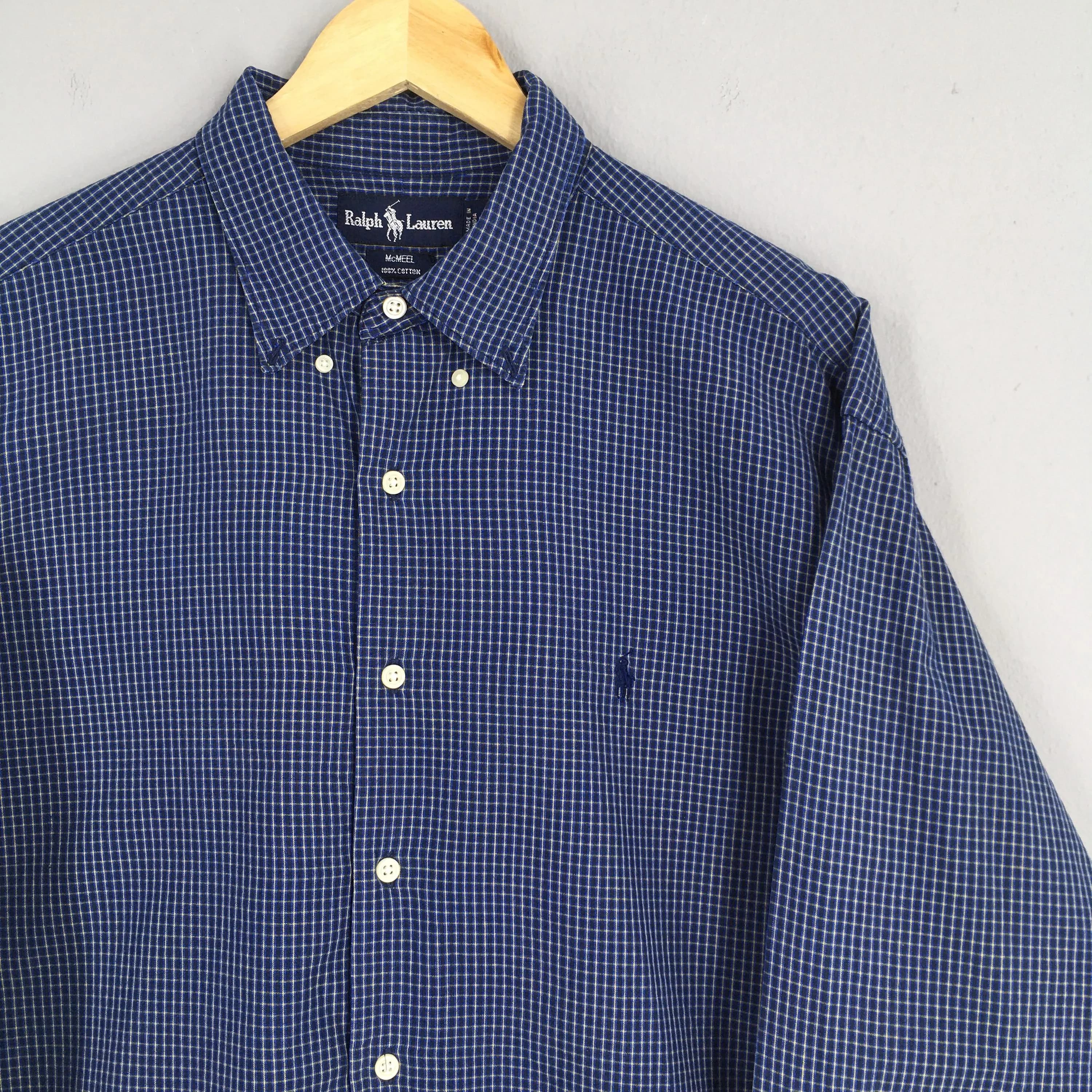 Vintage Polo Ralph Lauren Checkered Blue Flannel Shirt Large Ralph Lauren Plaid Checked Gingham Polo Pony Button Down Mcmeel Oxfords Size L - image 3