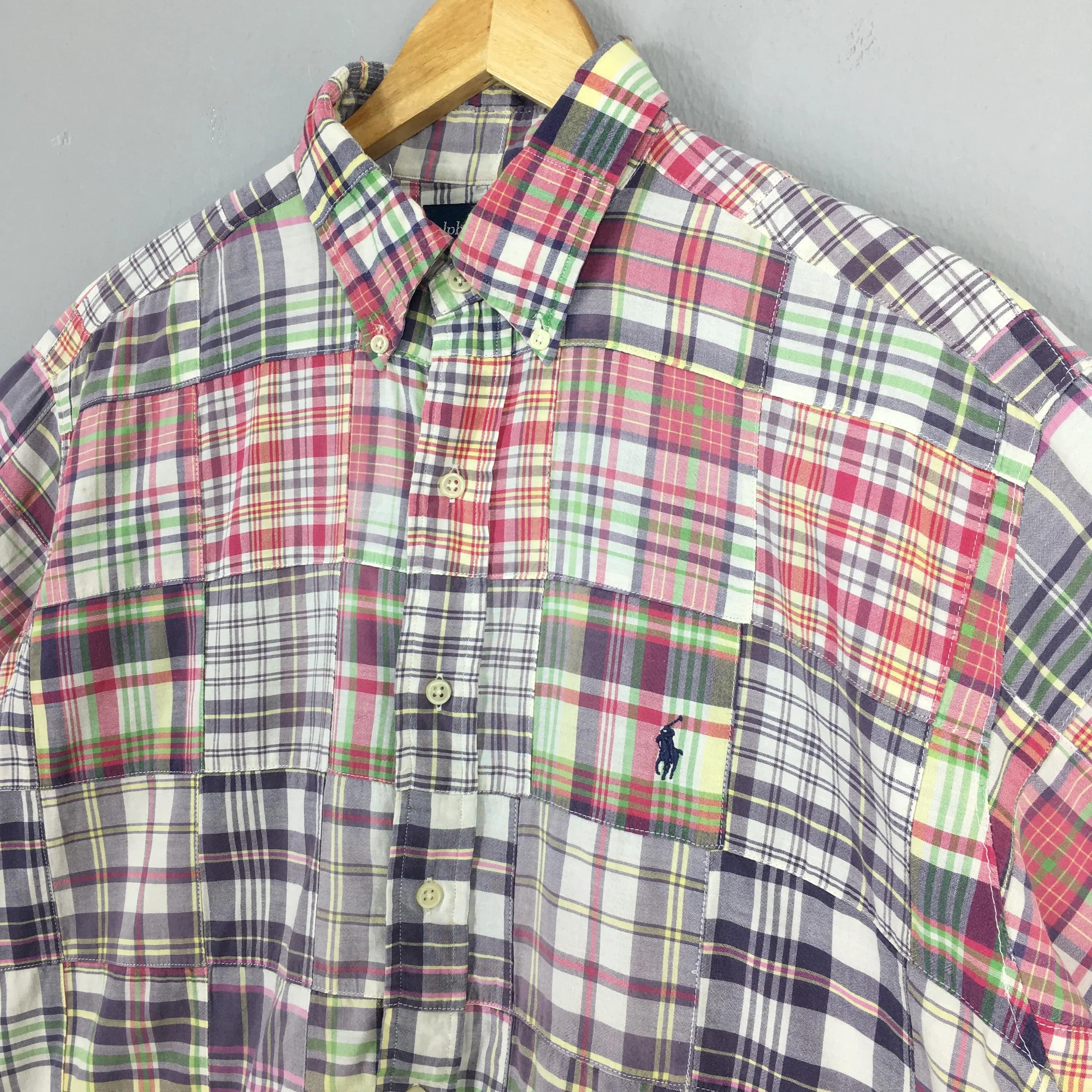 Vintage 90's Polo Ralph Lauren Checkered Flannel Shirt Large Ralph Lauren Patchwork Plaid Checked Tartan Polo Ralph Lauren Oxfords Size L - image 4