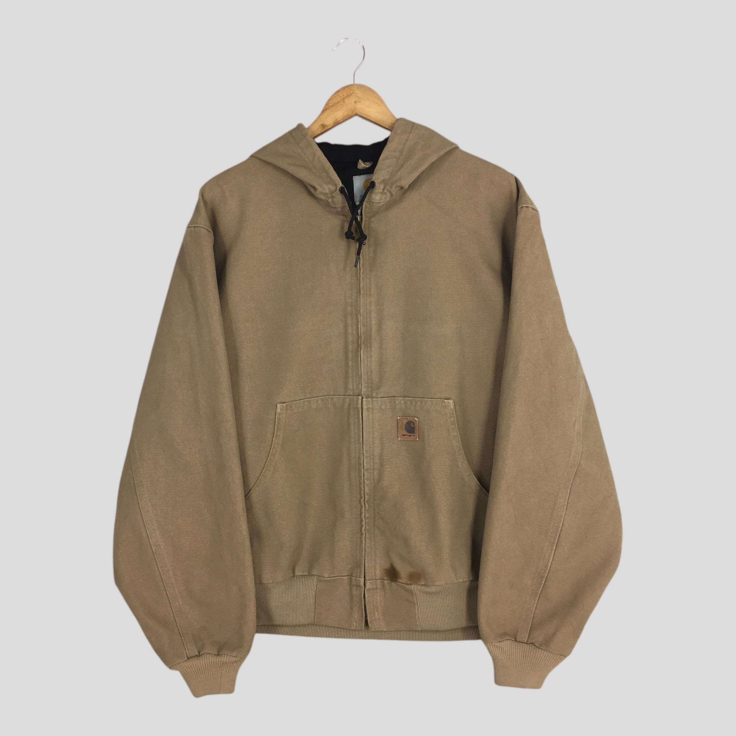 Vintage 90s Carhartt Hoodie Jacket Mens XLarge Carhartt Detroit Chore Duck Brown Denim Jacket Zipper Carhartt Work Wear Jacket Size XL