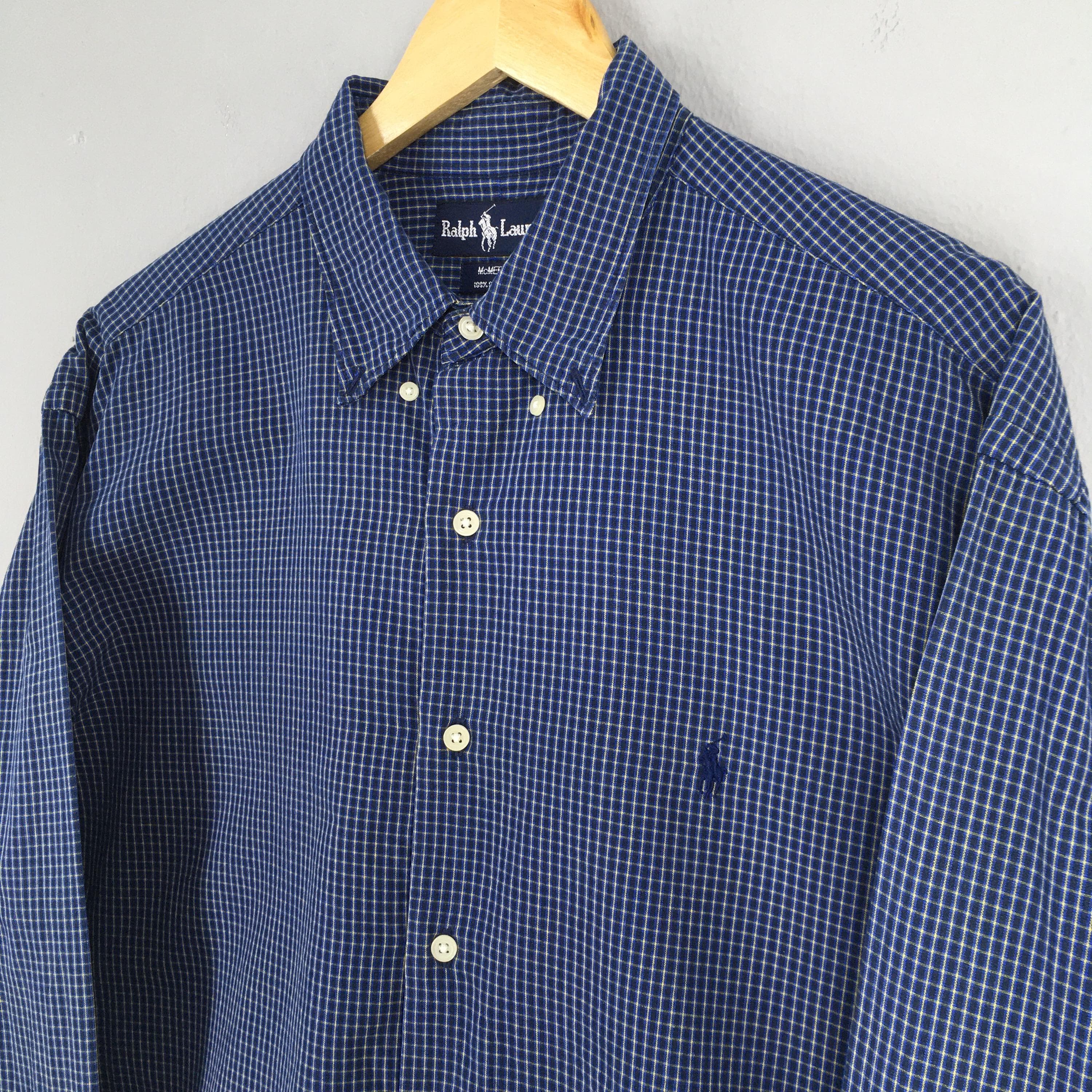 Vintage Polo Ralph Lauren Checkered Blue Flannel Shirt Large Ralph Lauren Plaid Checked Gingham Polo Pony Button Down Mcmeel Oxfords Size L - image 4