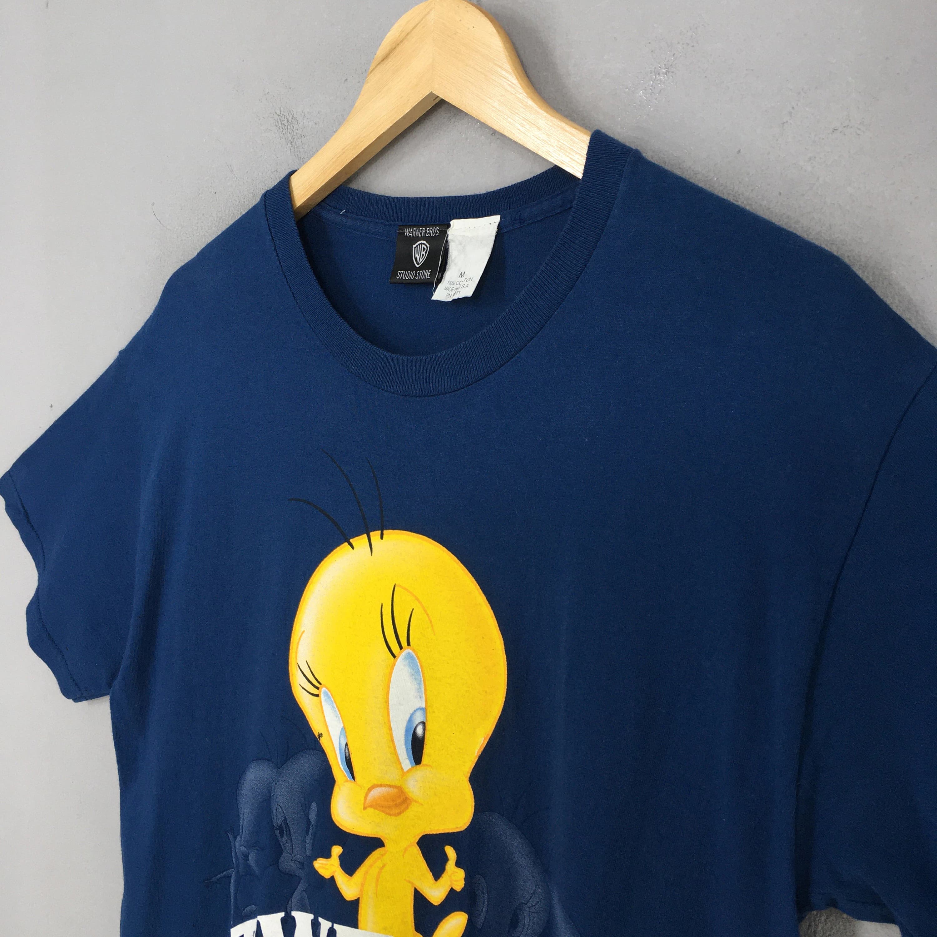 Vintage Looney Tunes Tweety Blue T shirt Medium 1980's Warner Bros Cartoon Tweety Yellow Bird Space Jam Outfit Streetwear Tee Size M - image 5