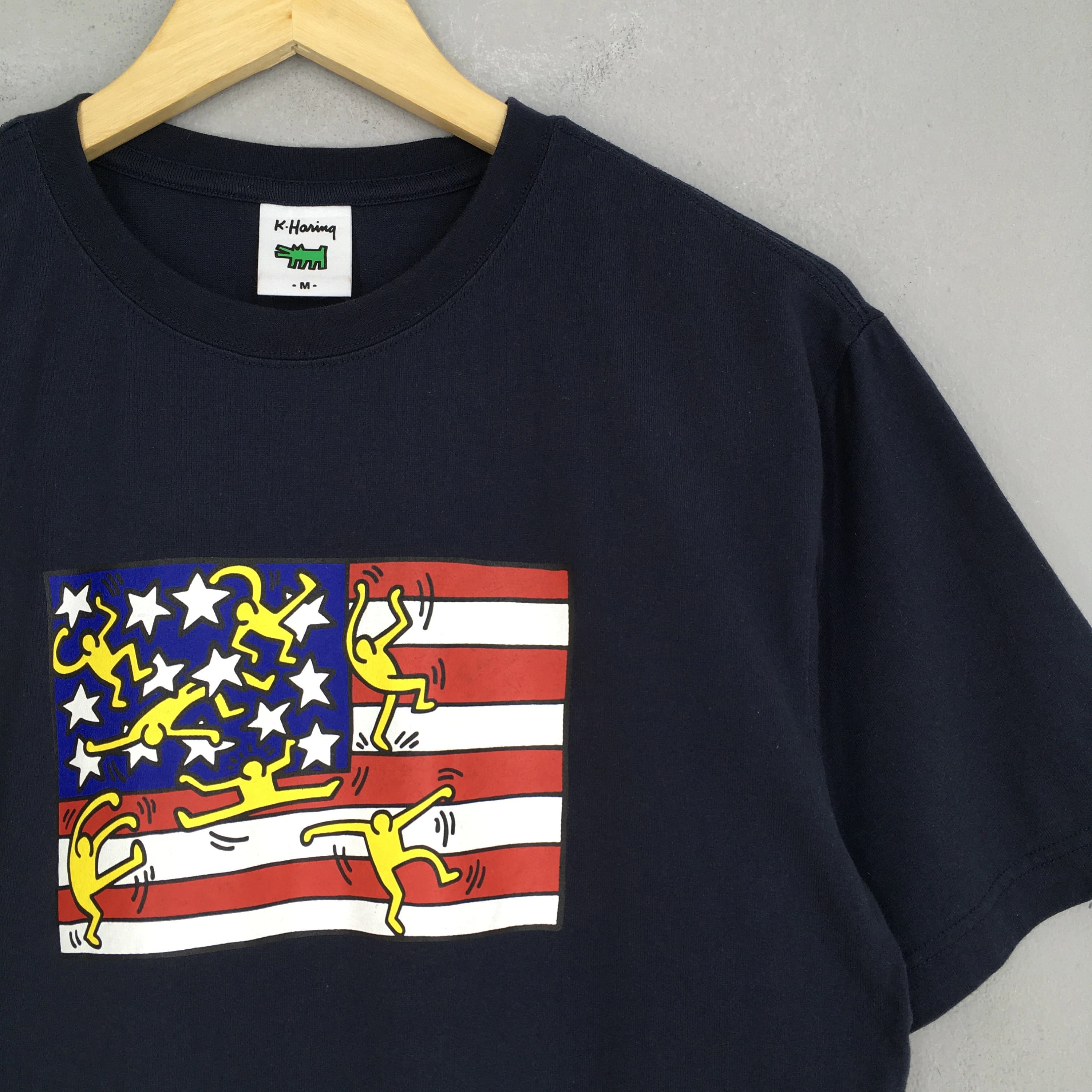Vintage 90's Keith Haring American Flag Pop Art Tshirt Medium K.Haring Artwork Keith Haring American Artist Lithograph Black Tees Size M - image 3