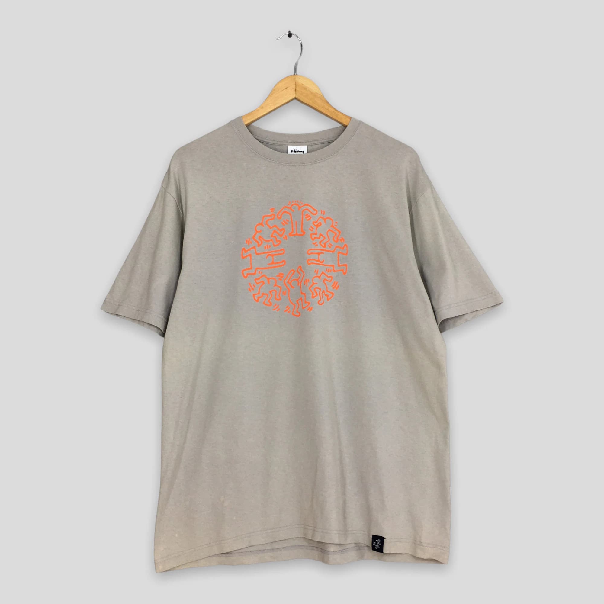 Vintage 90's Keith Haring Circle Of Men Dance Artwork Tshirt XLarge Keith Haring Pop Art Streetwear Artwork Graffiti Gray Tee Size XL