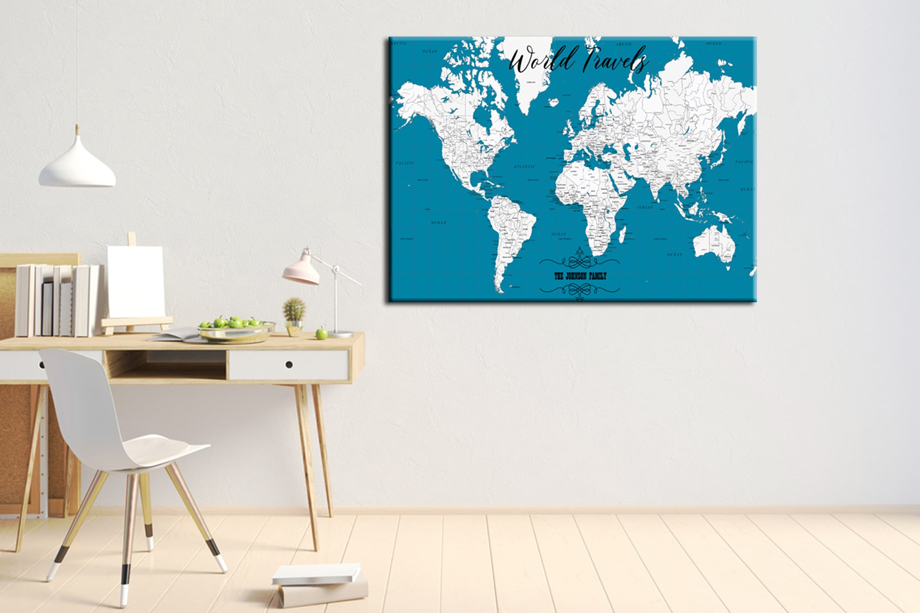 Turquoise World Map Push Pin Board, Personalized Travel Canvas - image 4