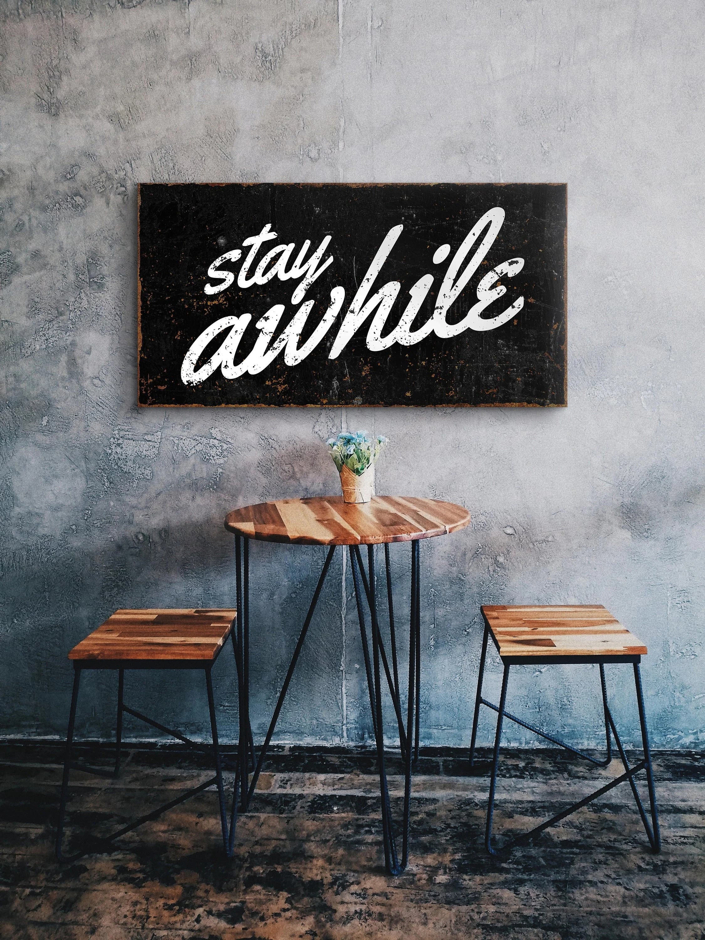Stay Awhile Sign, Rustic Farmhouse Decor, Handmade Canvas Wall Art
