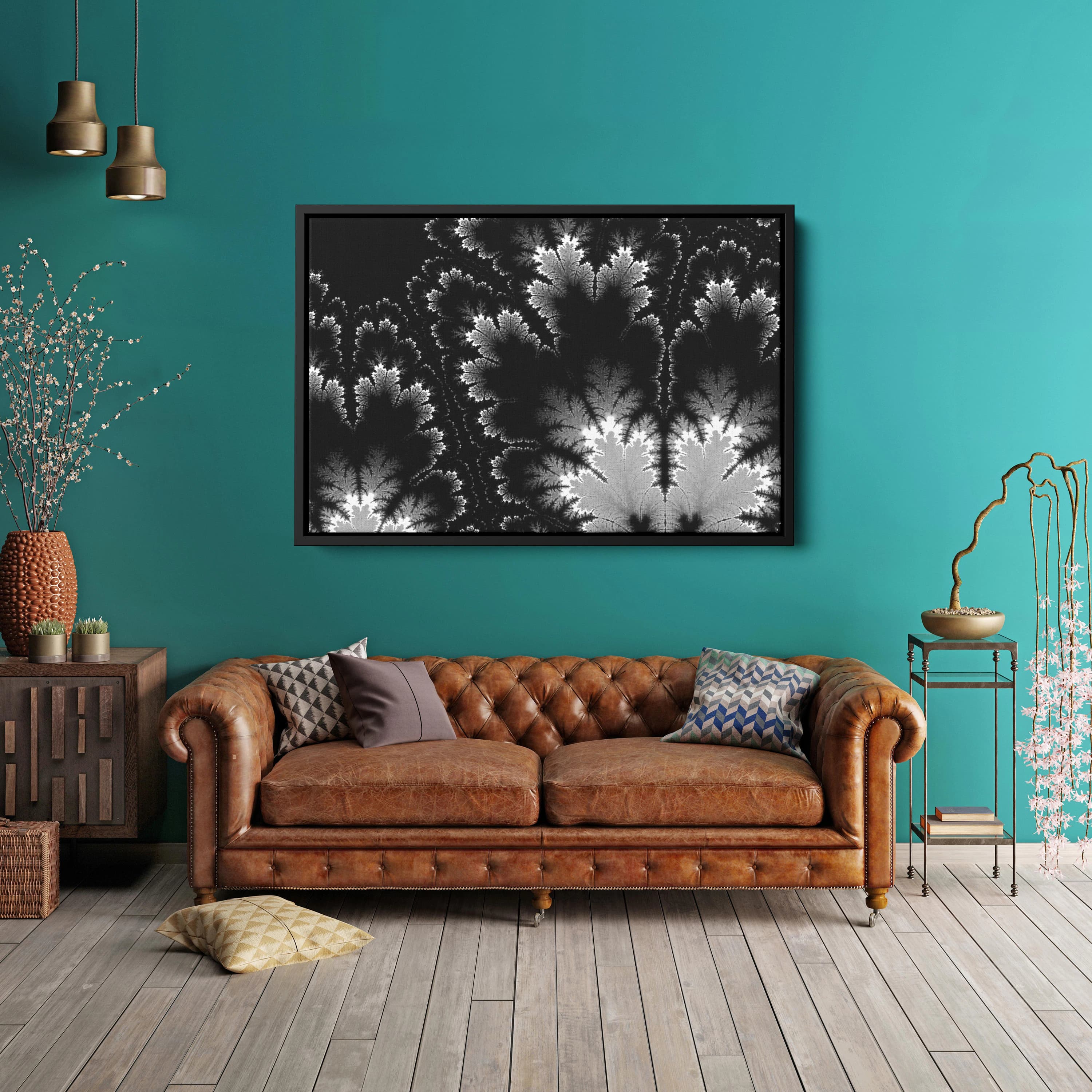 Abstract Floral Framed Canvas Art, Large Botanical Print