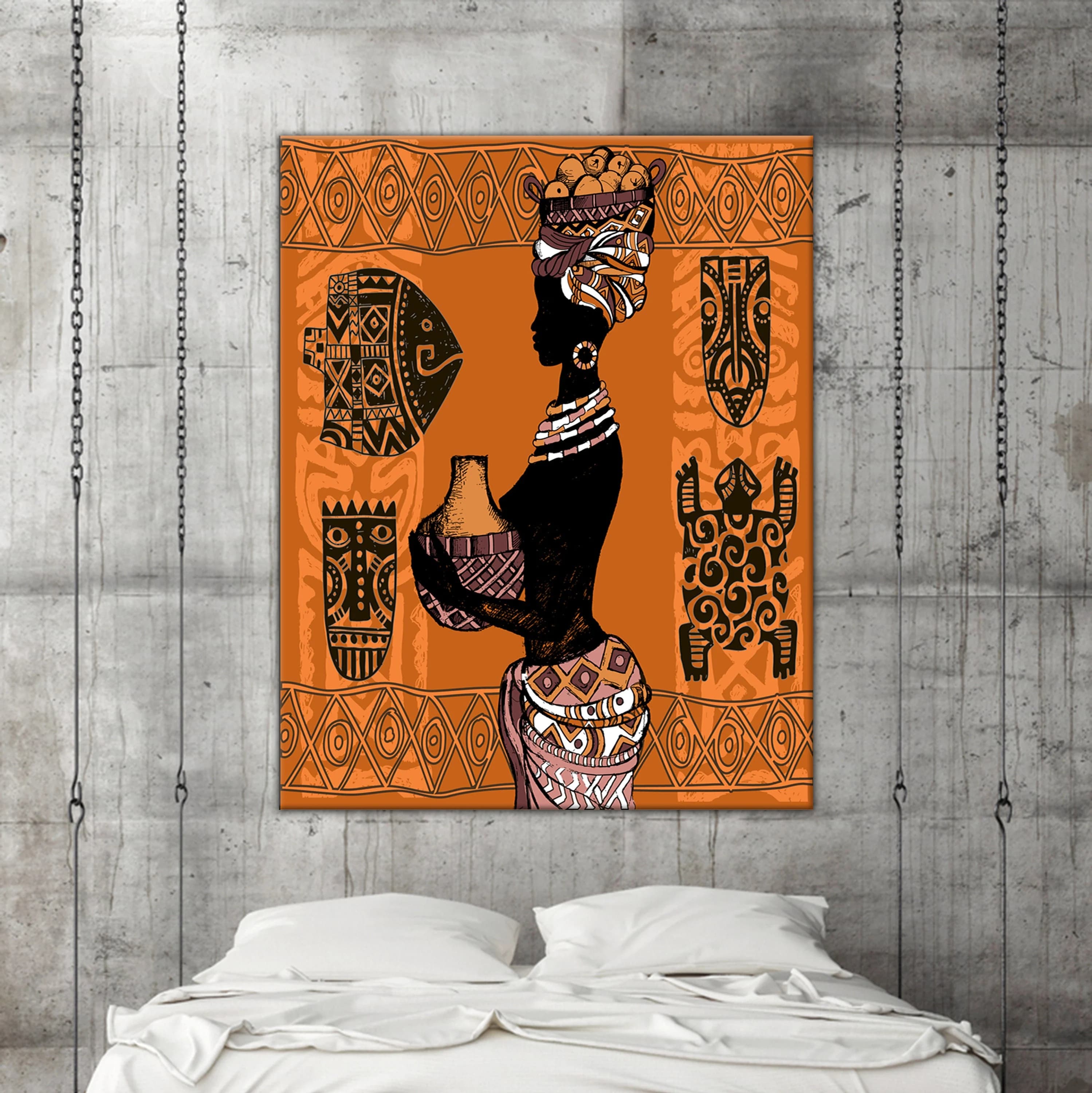Abstract African Woman Canvas Print: Tribal Masks Wall Art