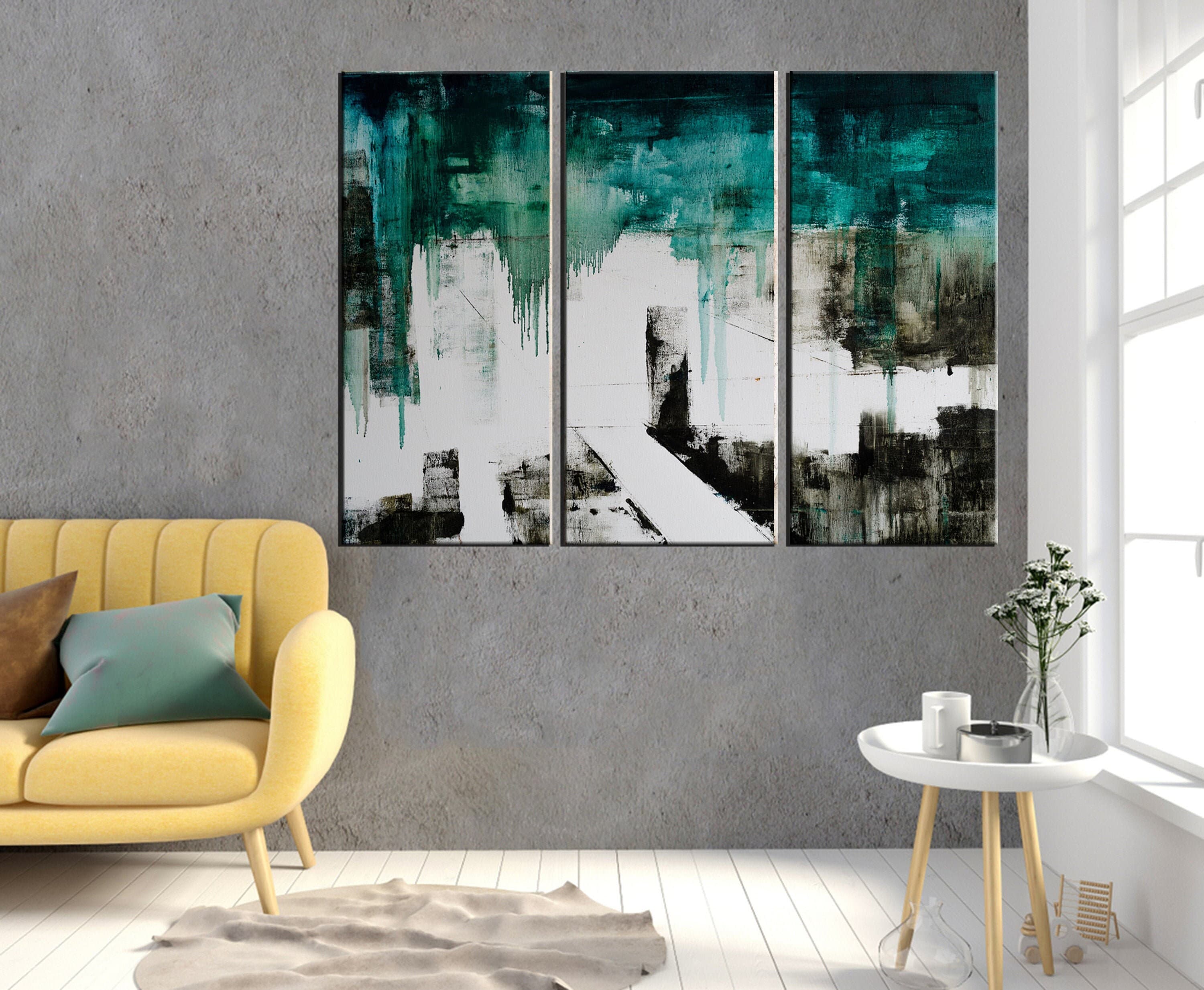 Blue & White Abstract Canvas Art - Large Wall Hanging - image 3