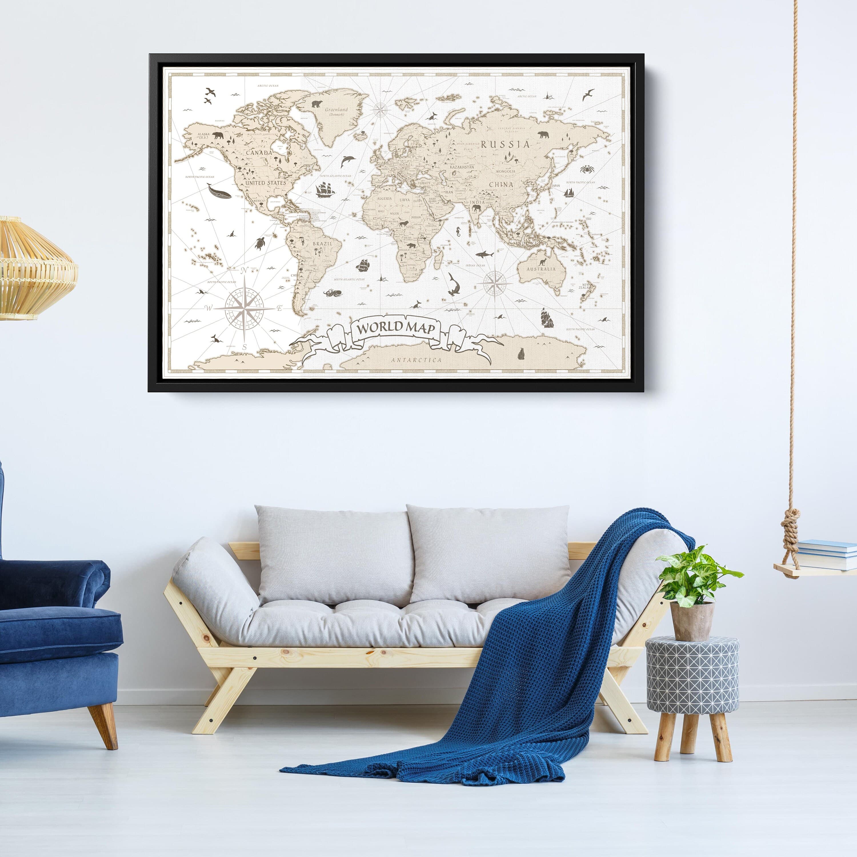 Framed World Map Canvas Art, Push Pin Travel Map, Self-Gifting Saturday - image 3