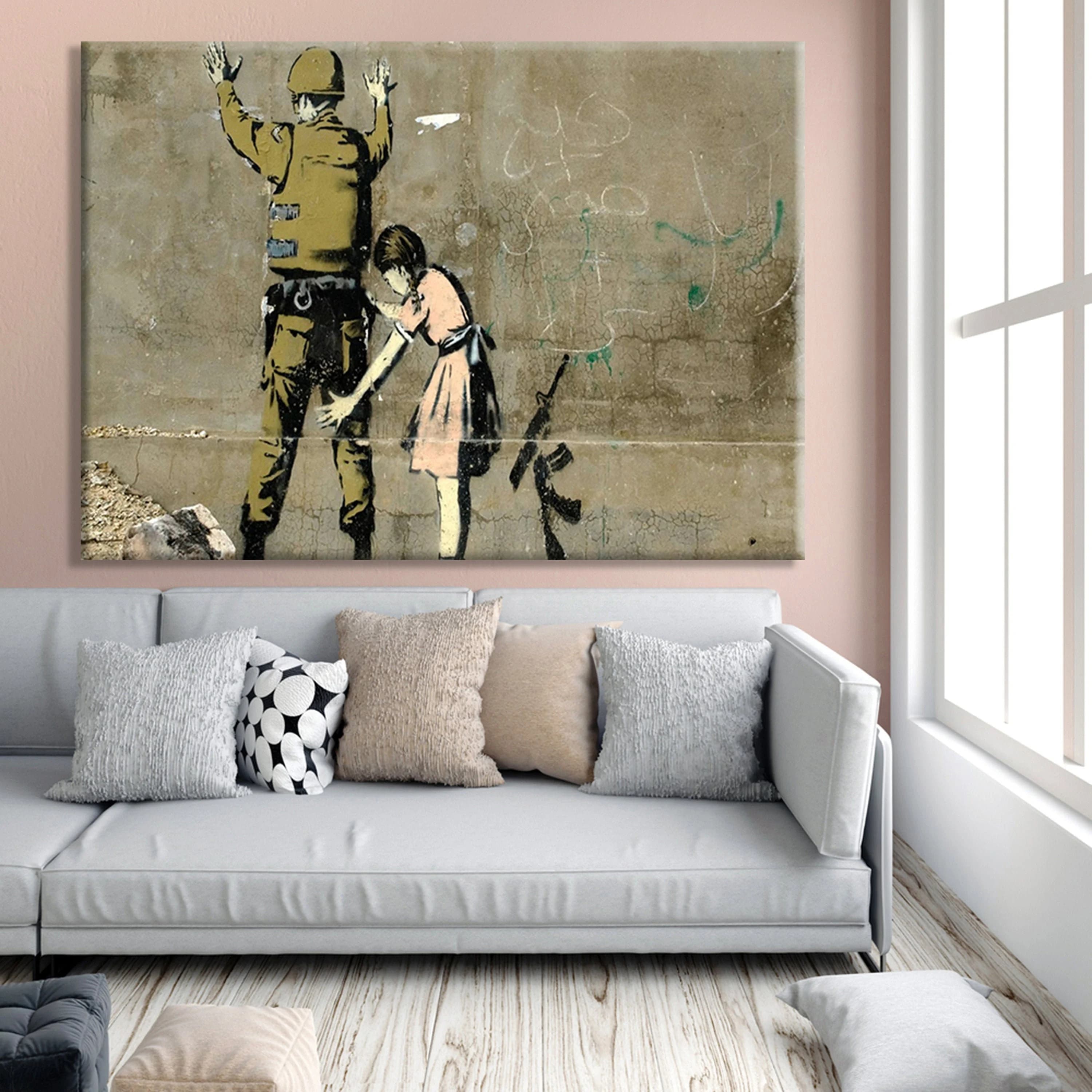 Banksy Style Canvas Print – Girl Searching Soldier, Urban Graffiti Art - image 4