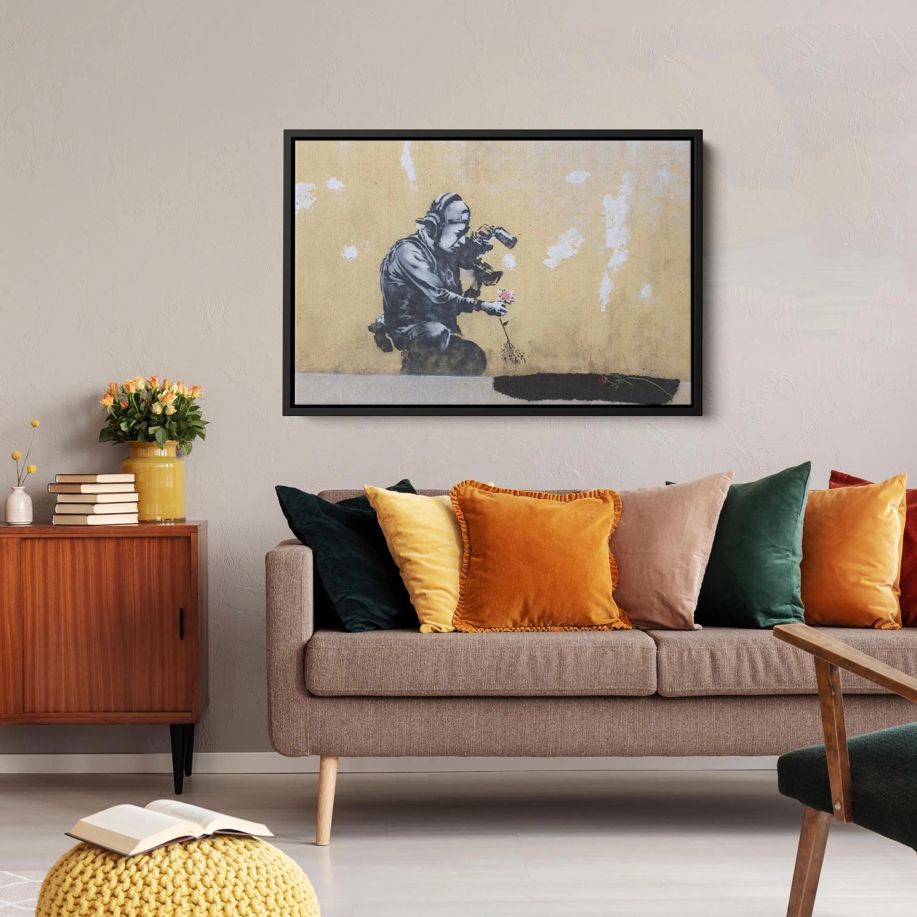 Banksy Cameraman Flower Canvas Print: Graffiti Wall Art