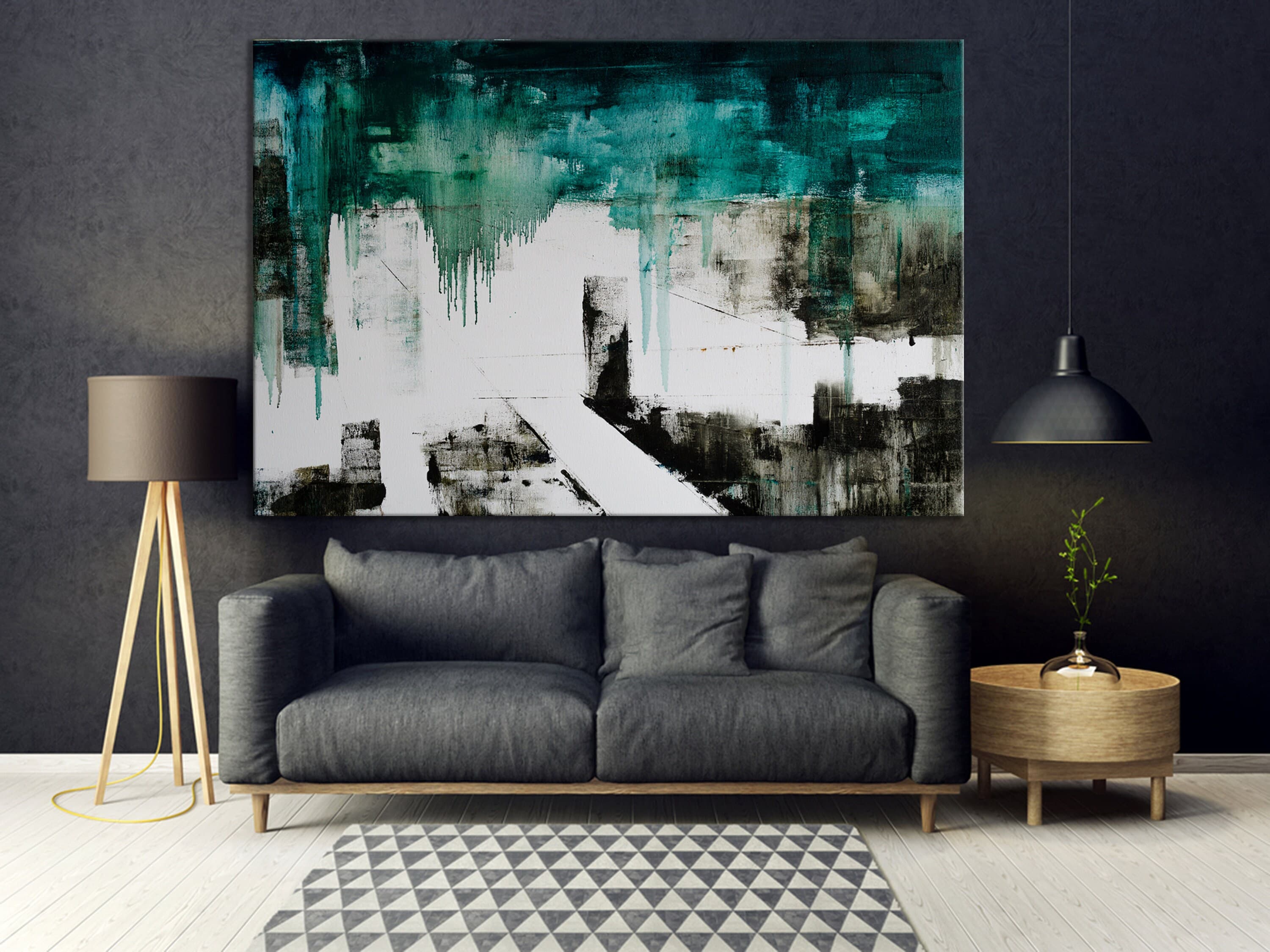 Blue & White Abstract Canvas Art - Large Wall Hanging - image 4