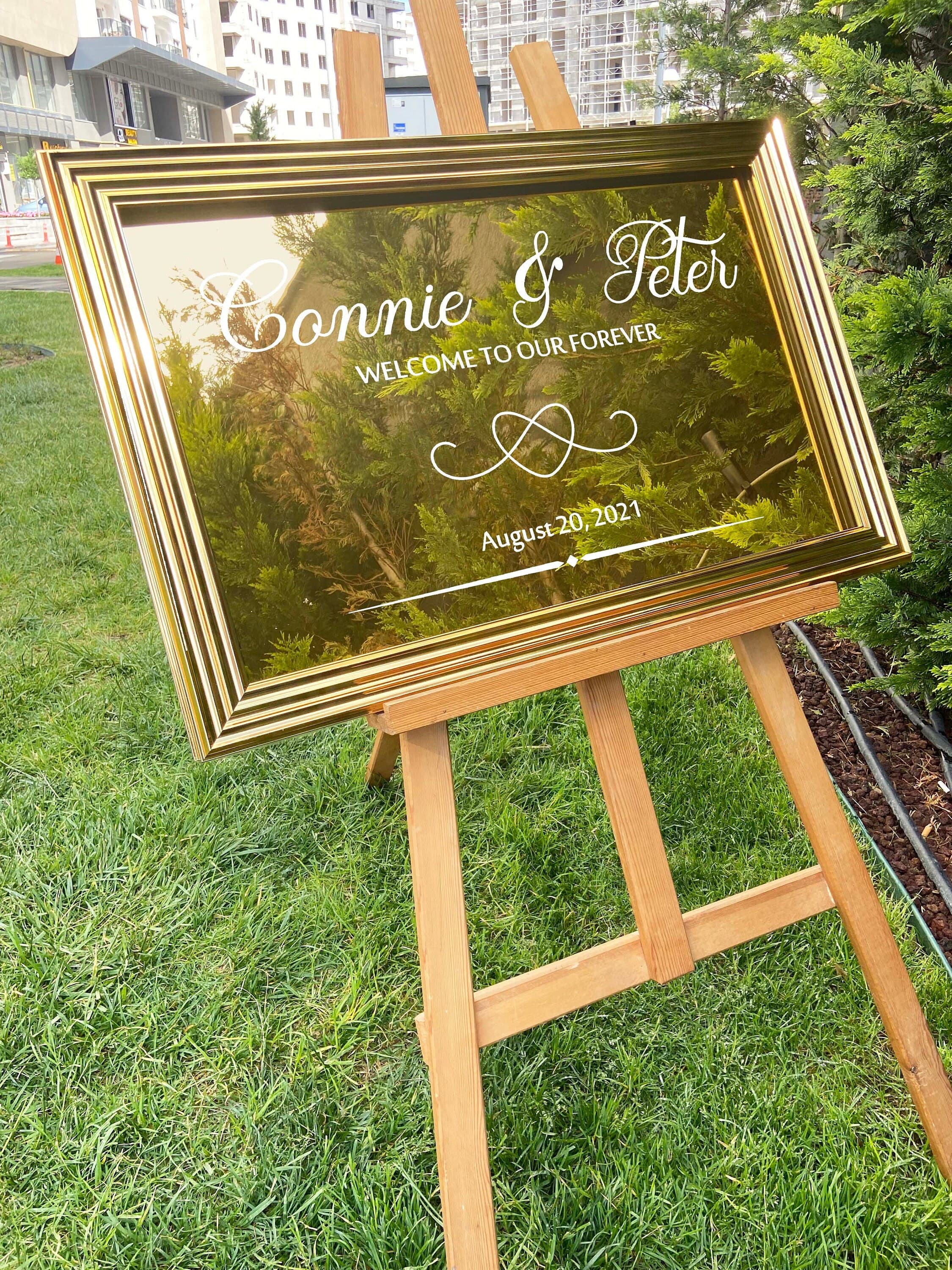 Gold Mirrored Acrylic Welcome Wedding Sign | Framed Custom Decor
