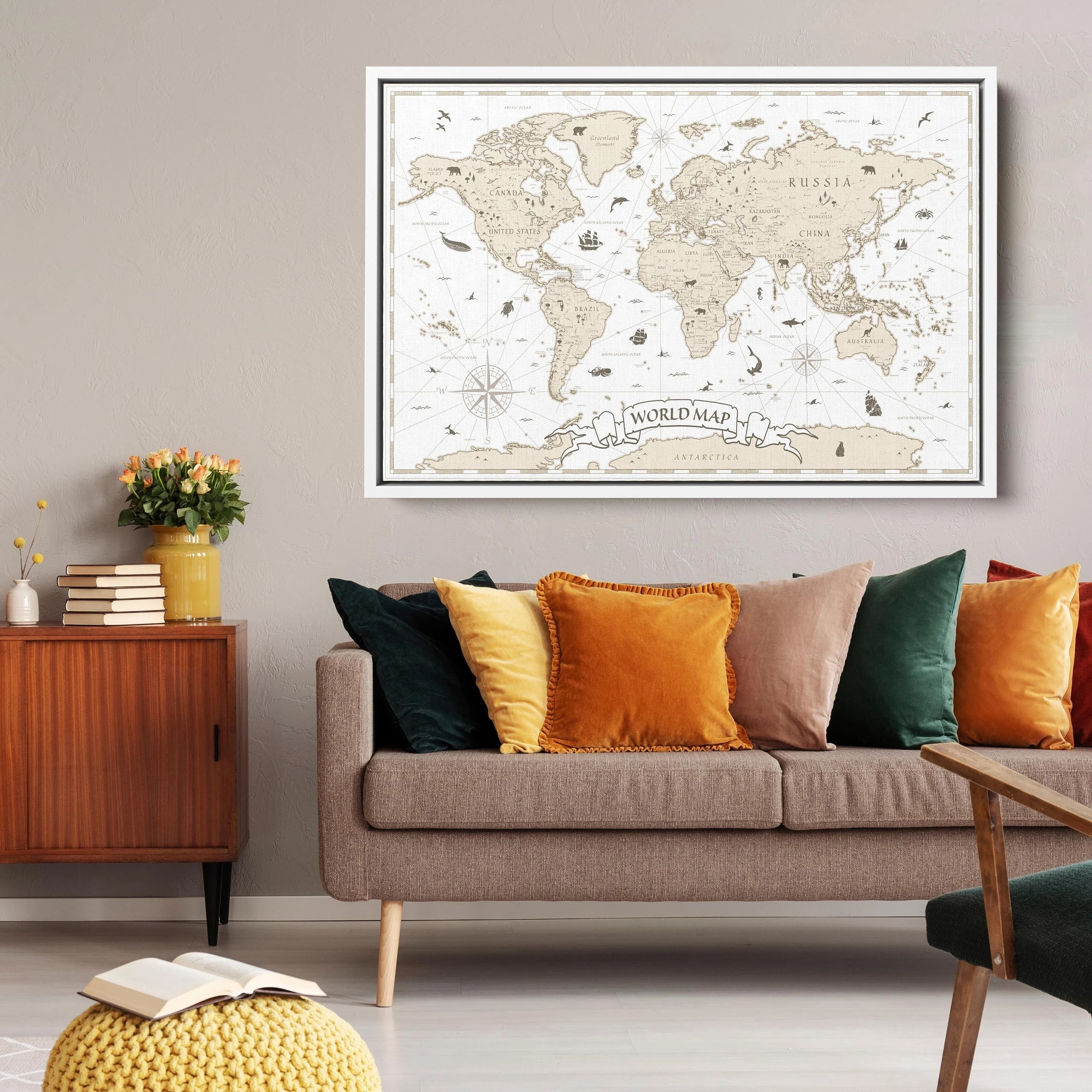 Framed World Map Canvas Art, Push Pin Travel Map, Self-Gifting Saturday