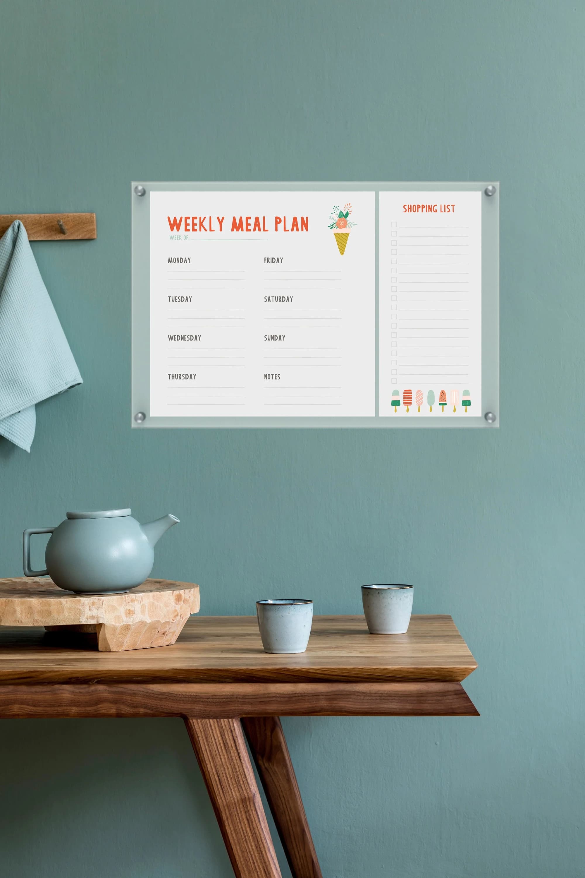 Acrylic Weekly Meal Planner Sign, Custom Shopping List