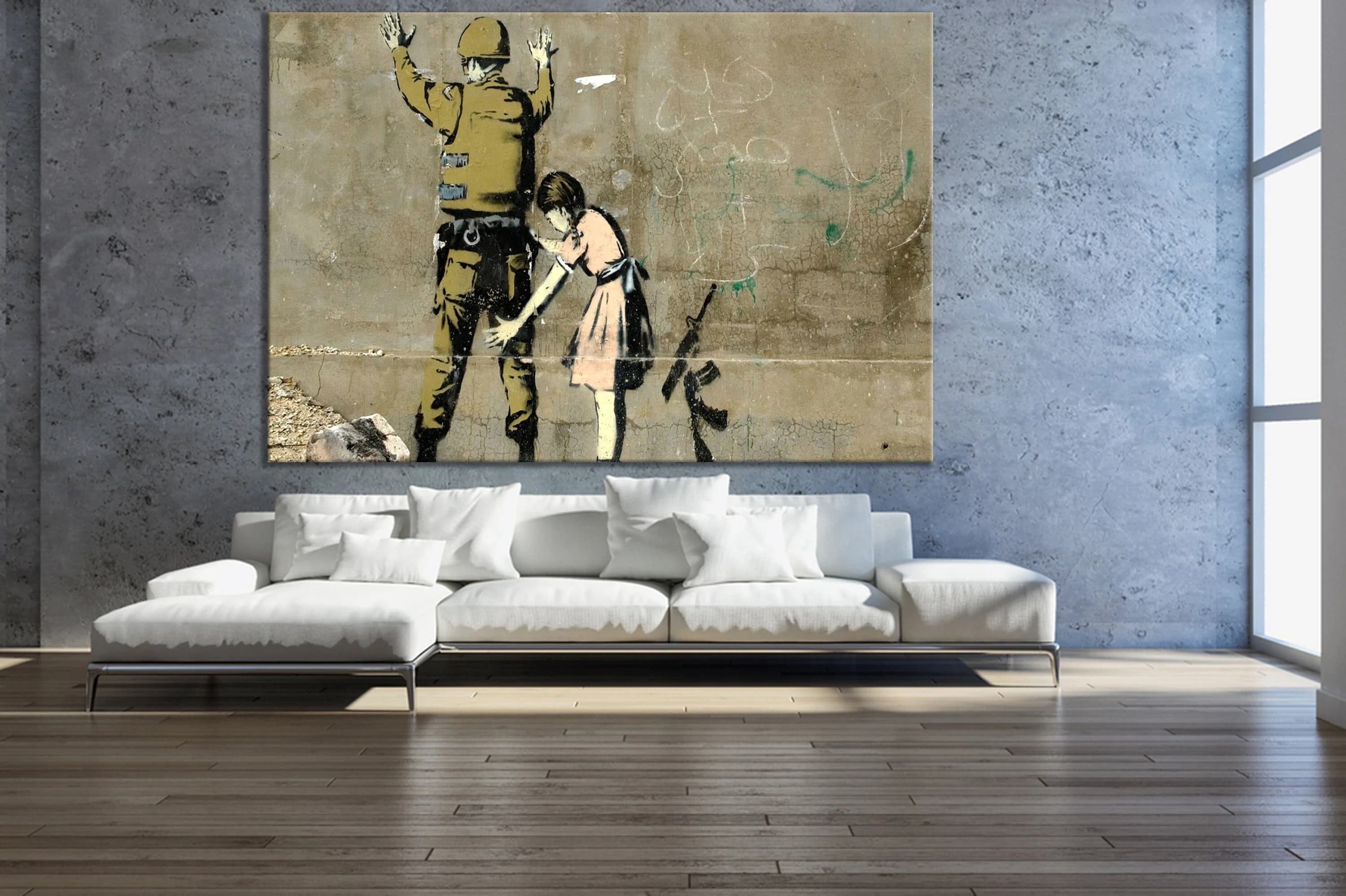 Banksy Style Canvas Print – Girl Searching Soldier, Urban Graffiti Art - image 3