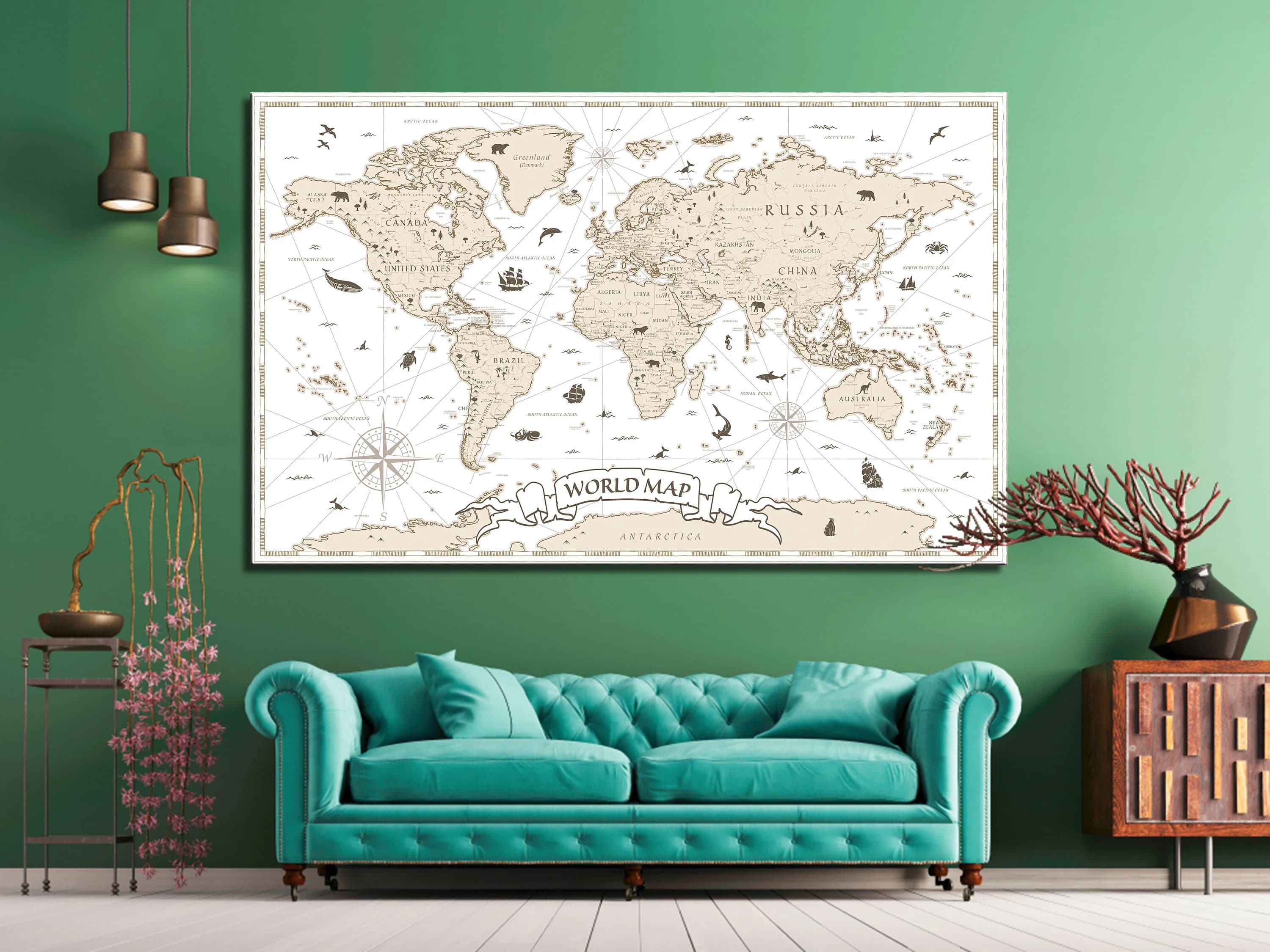 Framed World Map Canvas Art, Push Pin Travel Map, Self-Gifting Saturday - image 5