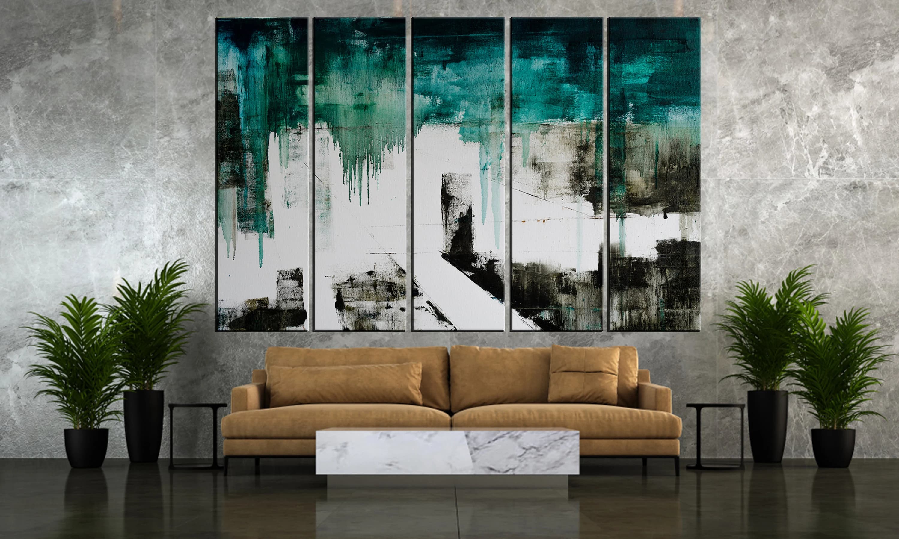 Blue & White Abstract Canvas Art - Large Wall Hanging
