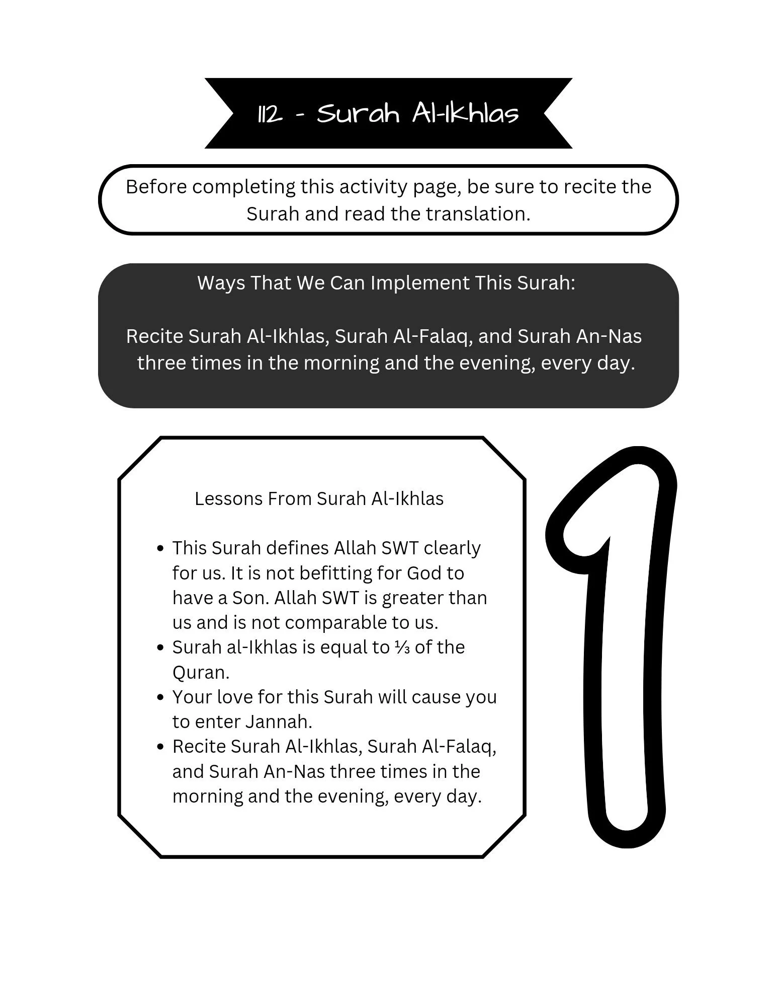 Tafseer Activity Pages Based On Tafseer Of Ibn Kathir 107-114 Surah Al-Ma'un to Surah An-Nas - image 3