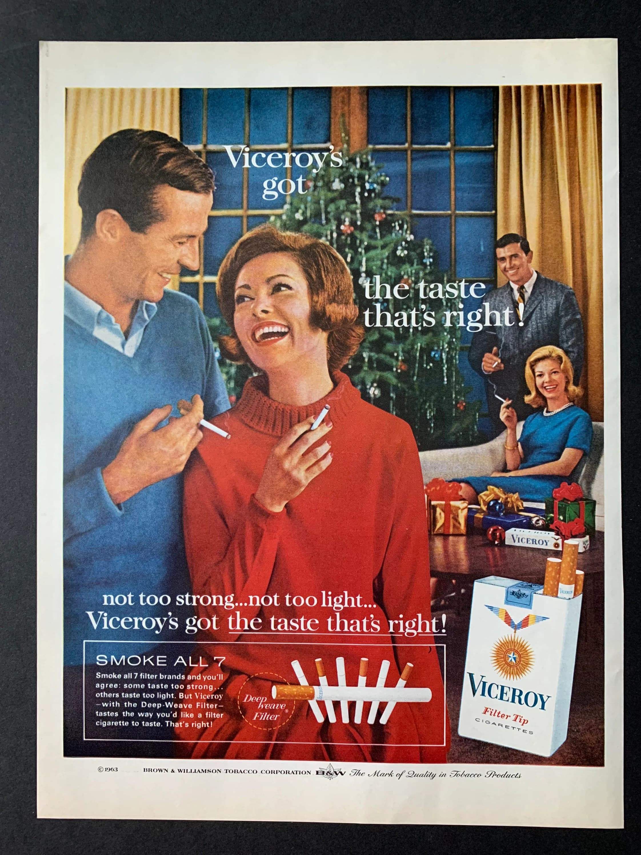 Vintage 1963 Viceroy Cigarettes Holiday Christmas Original Advertisement