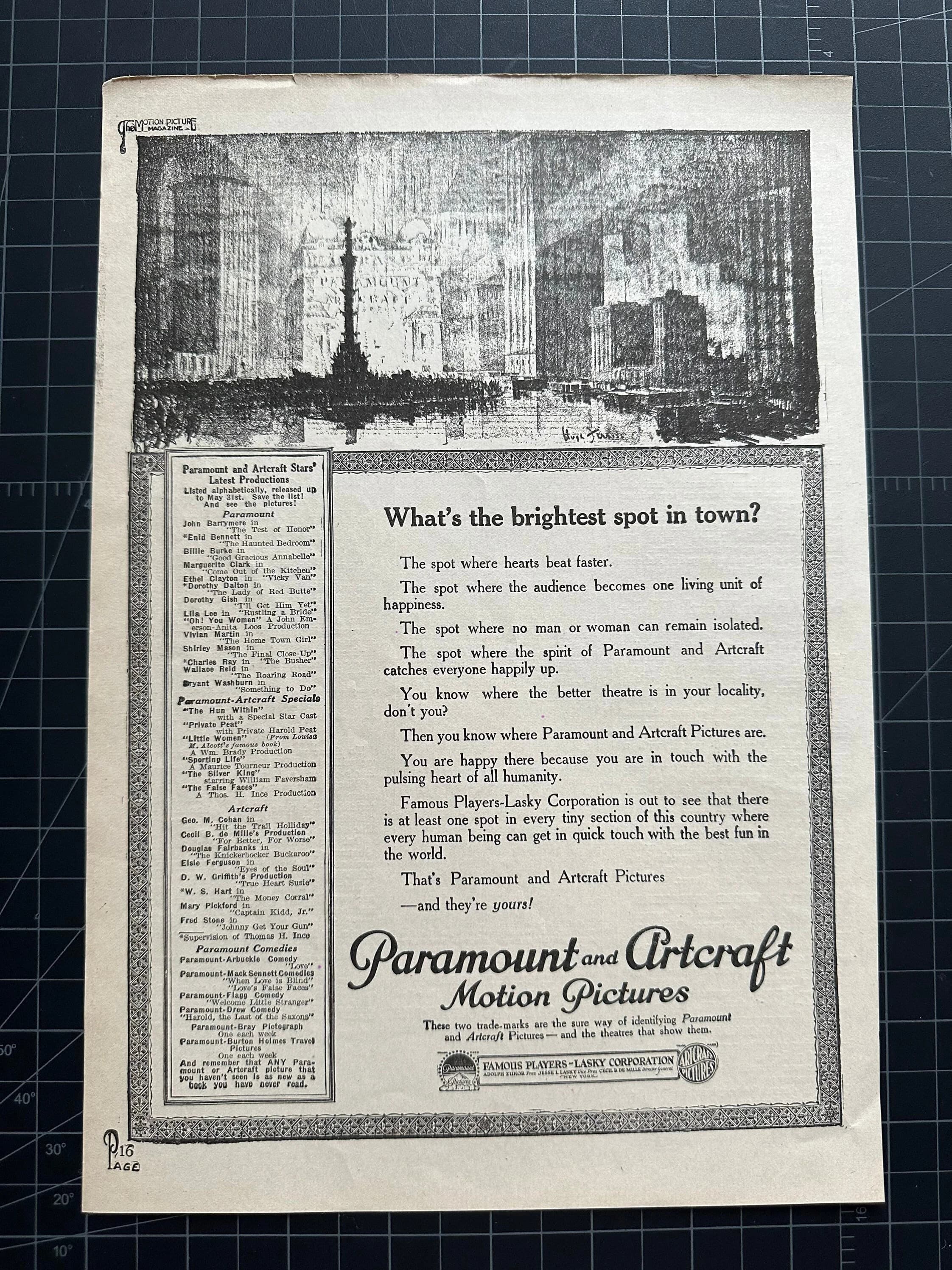Vintage 1920s Paramount Pictures Original Print Ad