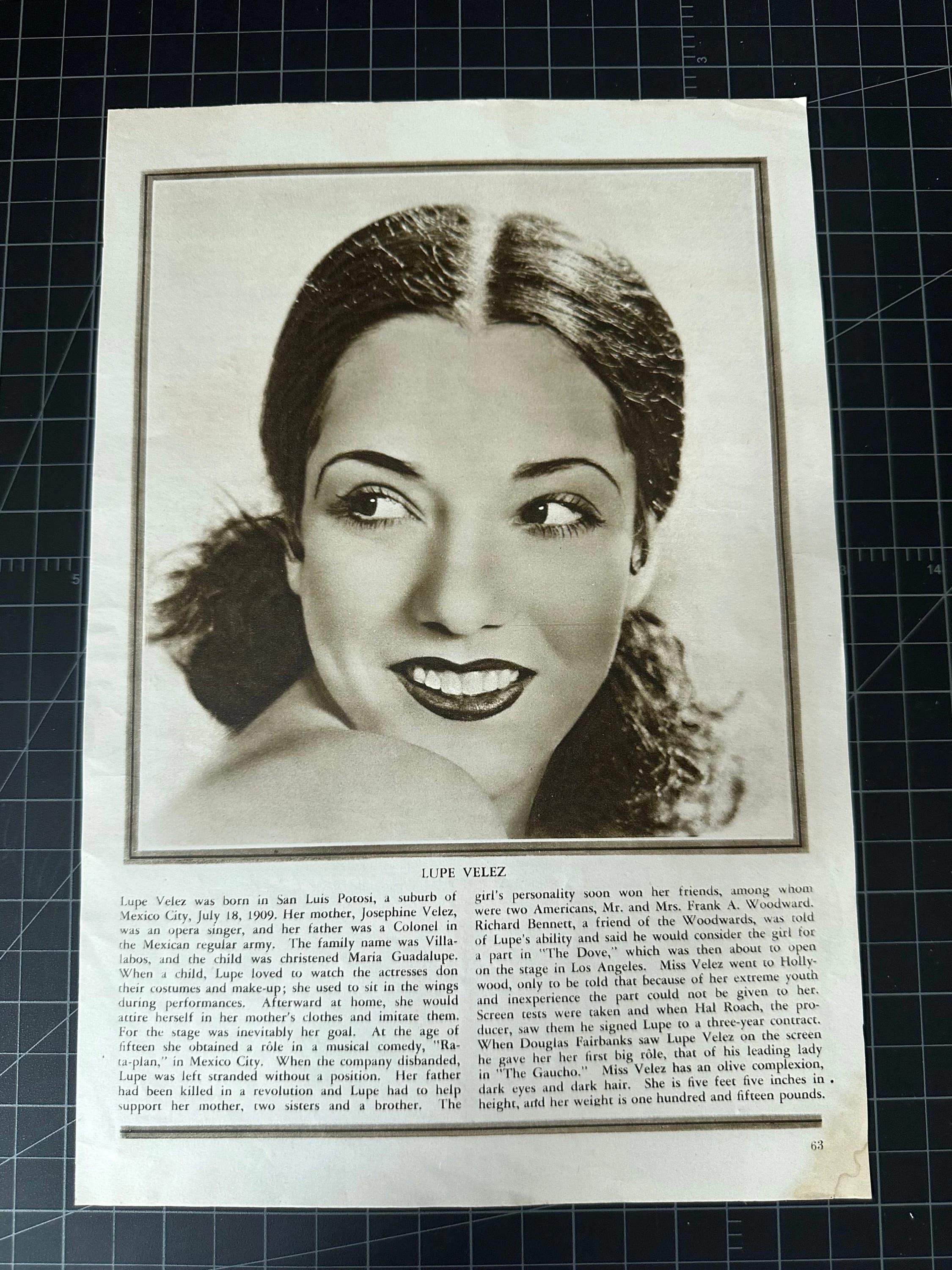 Vintage 1930 Lupe Velez Original Magazine Portrait