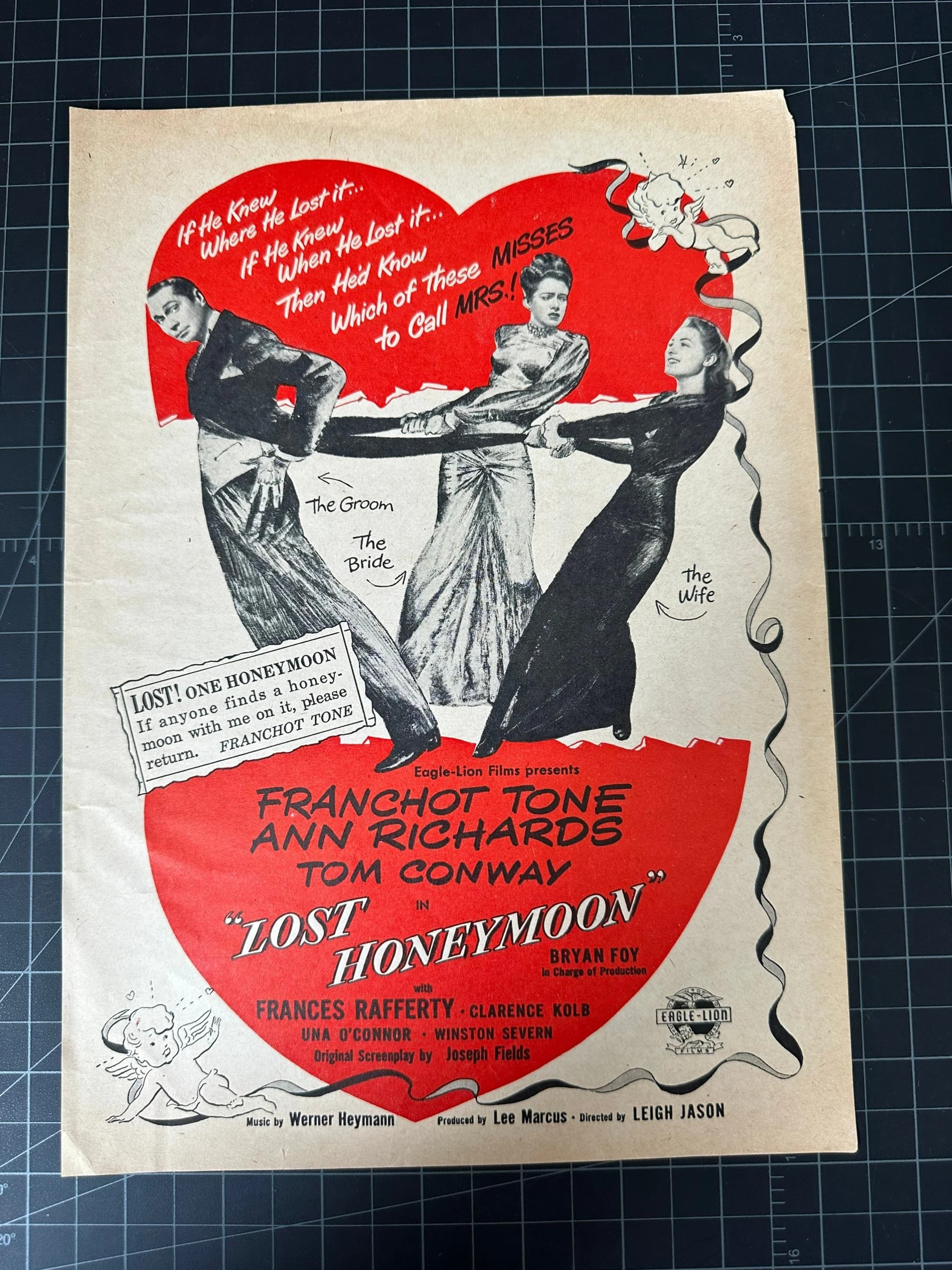 Vintage 1940s “Lost Honeymoon” Original Film Print Ad - Franchot Tone