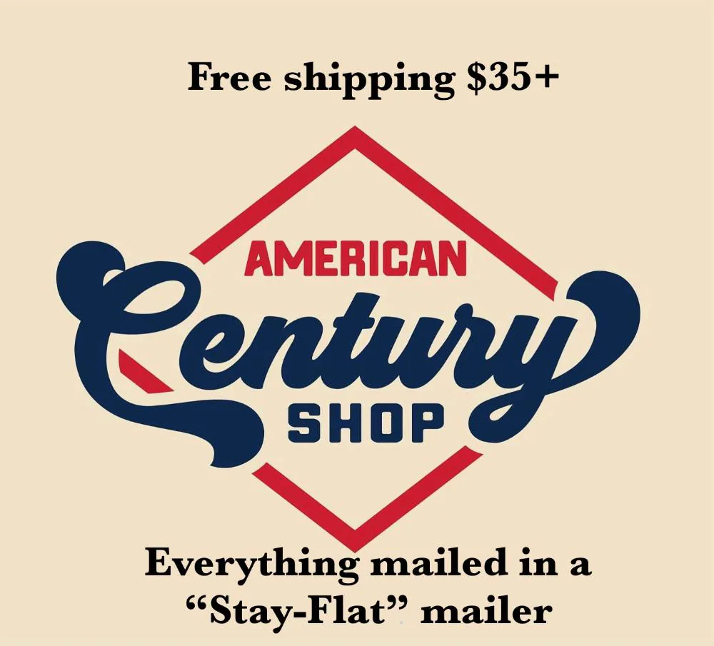 a sign that says american century shop everything mailed in a stay - flat mail